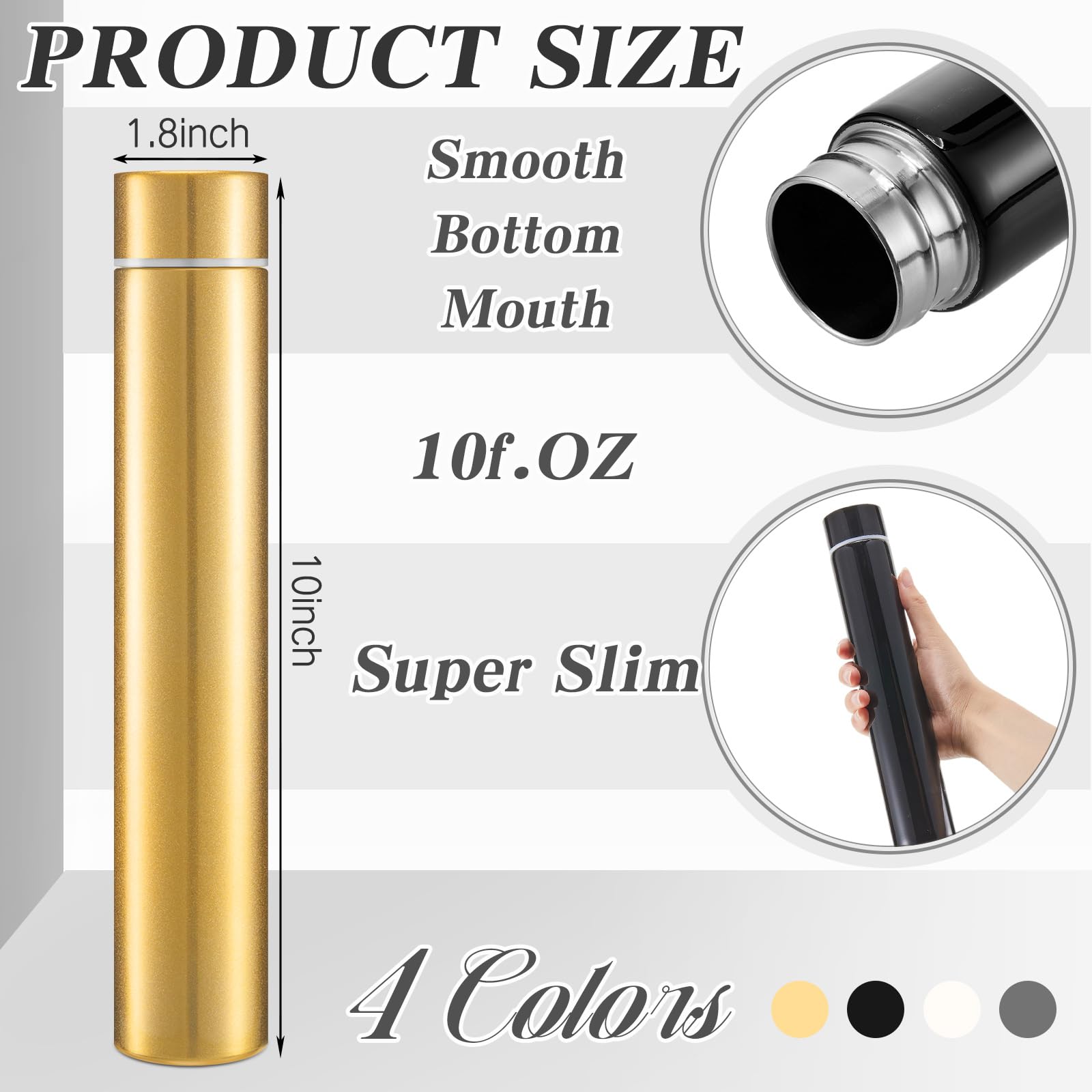 Hsei 4 Pcs Skinny Insulated Water Bottle 10 Oz Stainless Steel Leak Proof Slim Water Bottles Portable Sports Drink Bottle For Tr