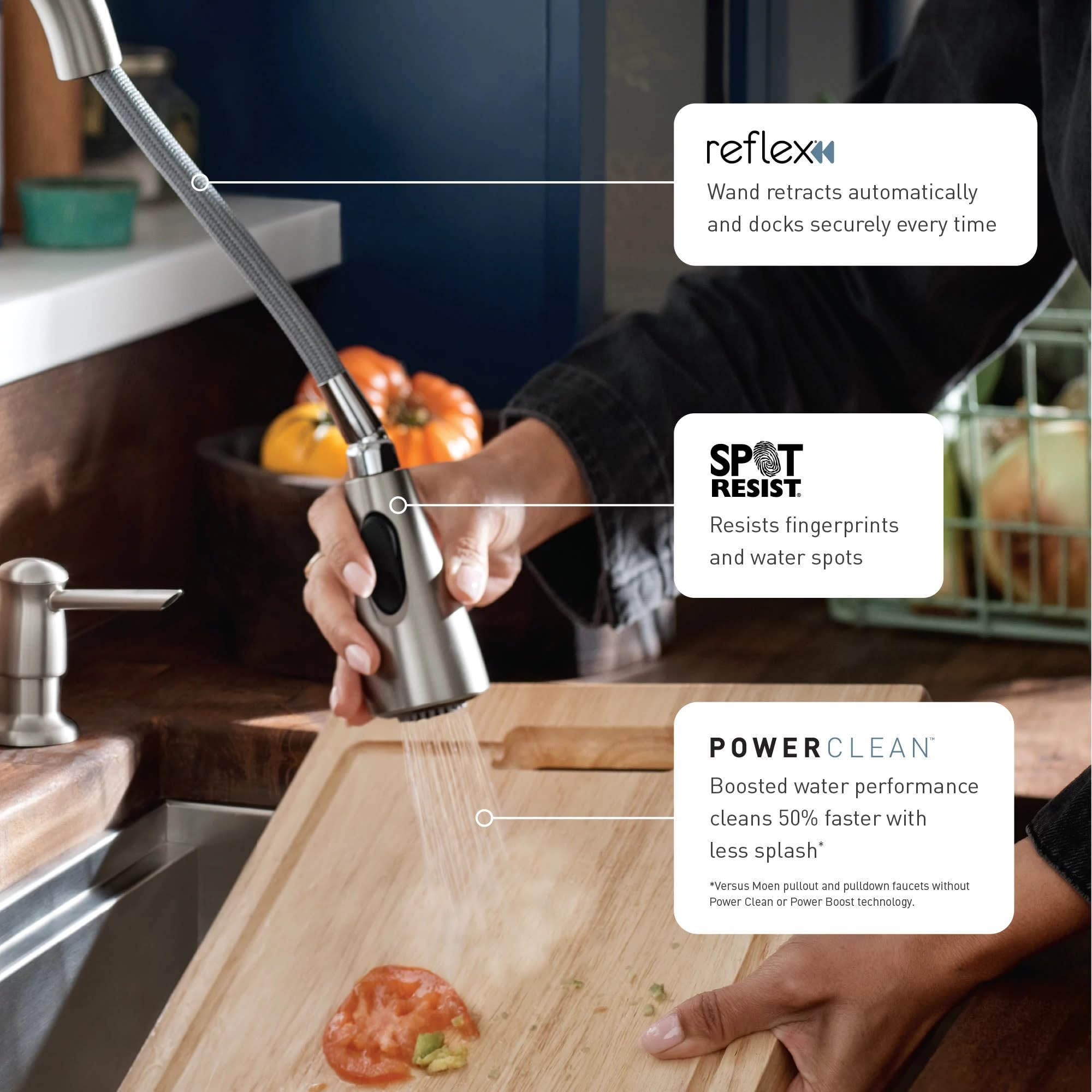 Moen Sleek Spot Resist Stainless Motionsense Wave Sensor Touchless One-Handle High Arc Pulldown Modern Kitchen Faucet Featuring