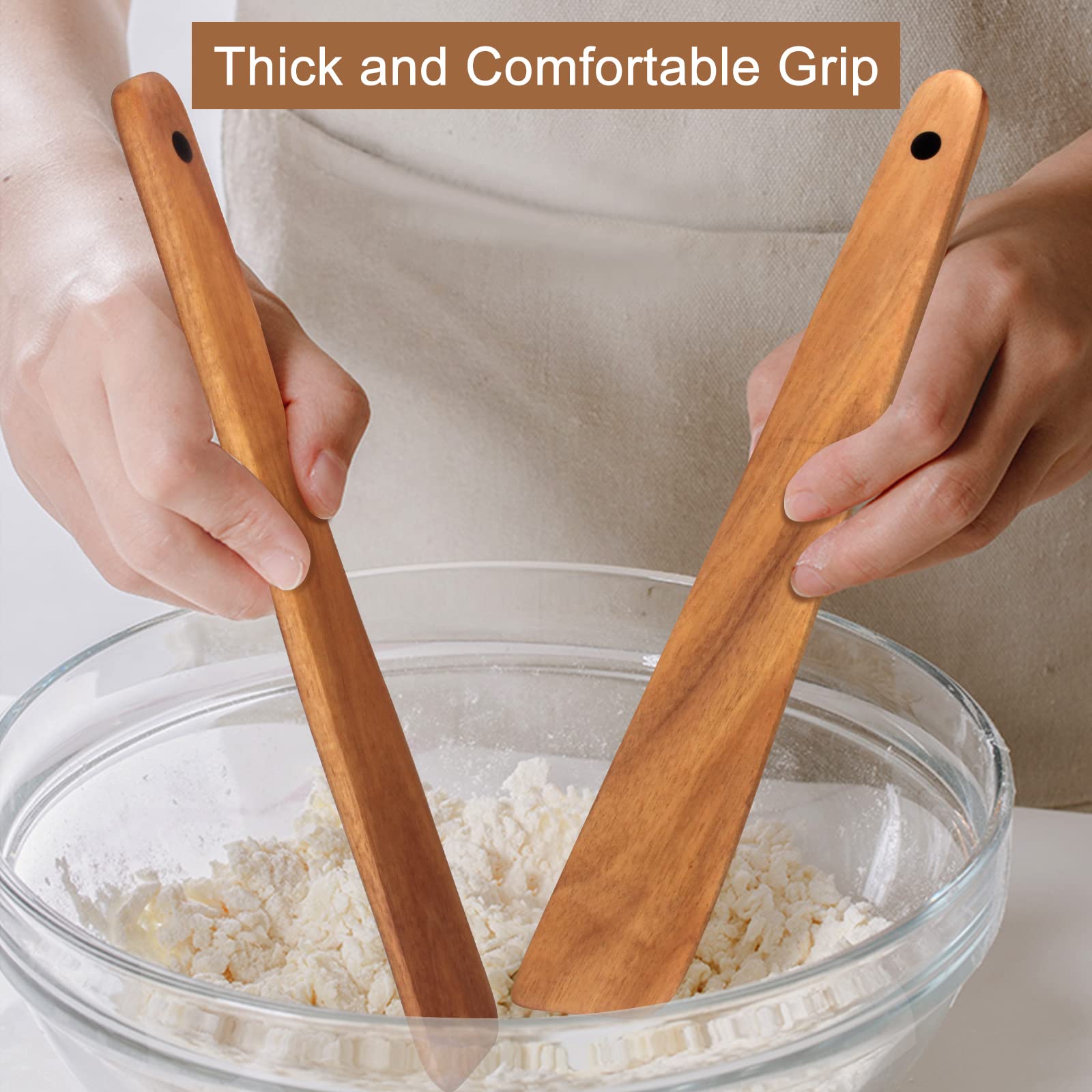 2 Pcs Teak Wood Spatula Set 12 Inch Kitchen Turner Spatula Best Wooden Utensils For Cooking Spatula Egg Flipper Spatula Non Stic