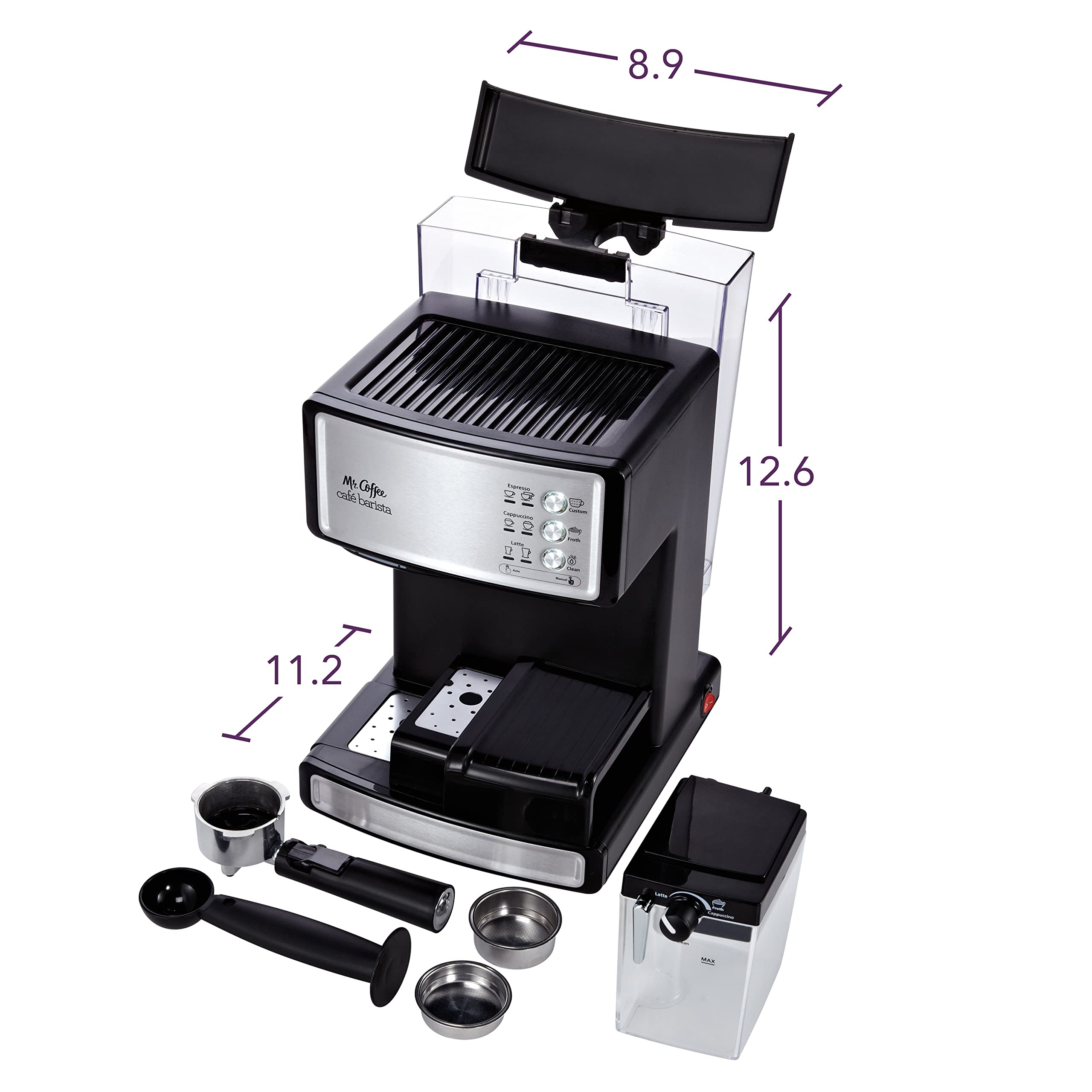 Mr. Coffee Espresso And Cappuccino Machine, Stainless Steel, Programmable Coffee Maker With Automatic Milk Frother, 15-Bar Pump,