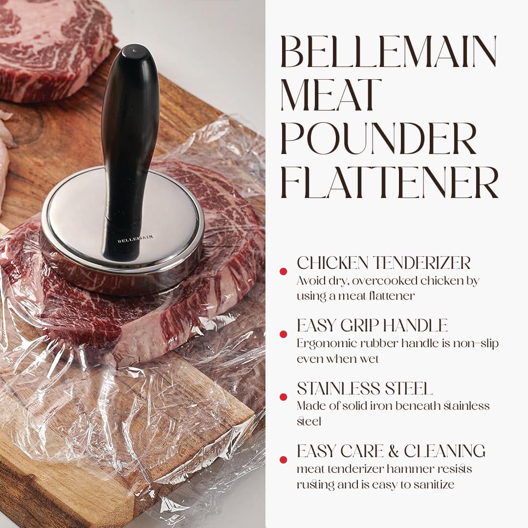 Bellemain Meat Pounder Flattener, Easy-Grip Meat Tenderizer, Stainless Steel Meat Mallet For Cooking, Meat Hammer, Chicken Tende
