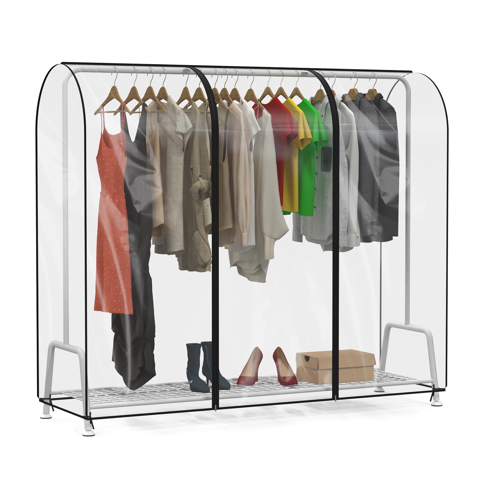 Zilink Clear Garment Rack Cover 6Ft Transparent Clothes Rack Cover Waterproof Clothing Rack Cover with 2 Durable Zippers for Gar