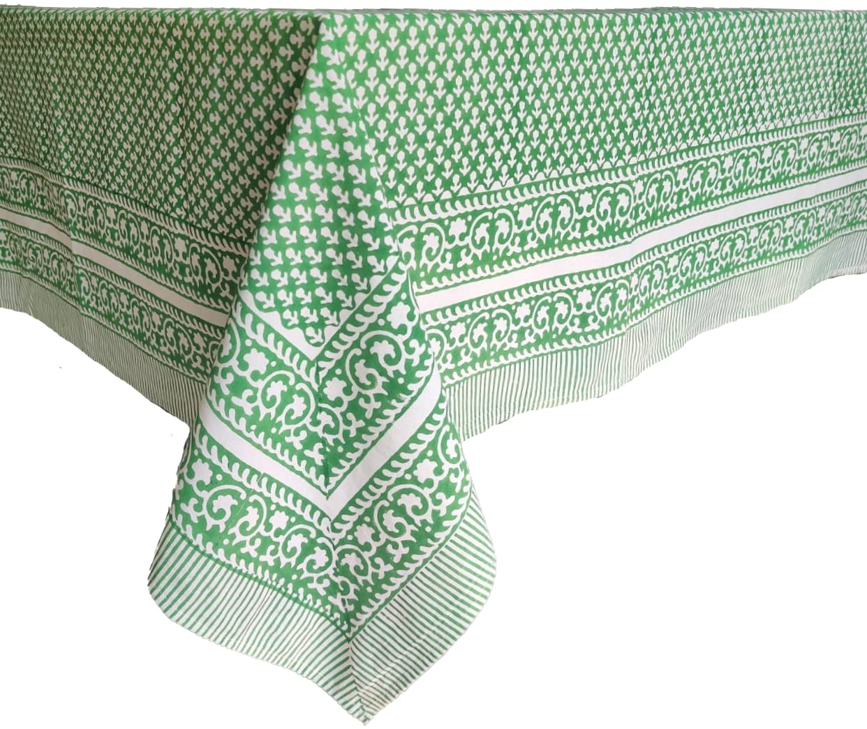 ATOSII Queen Green 100% Cotton Tablecloth, Handblock Print Rectangle Table Cover for Kitchen Dining I Tabletop Linen I Parties,