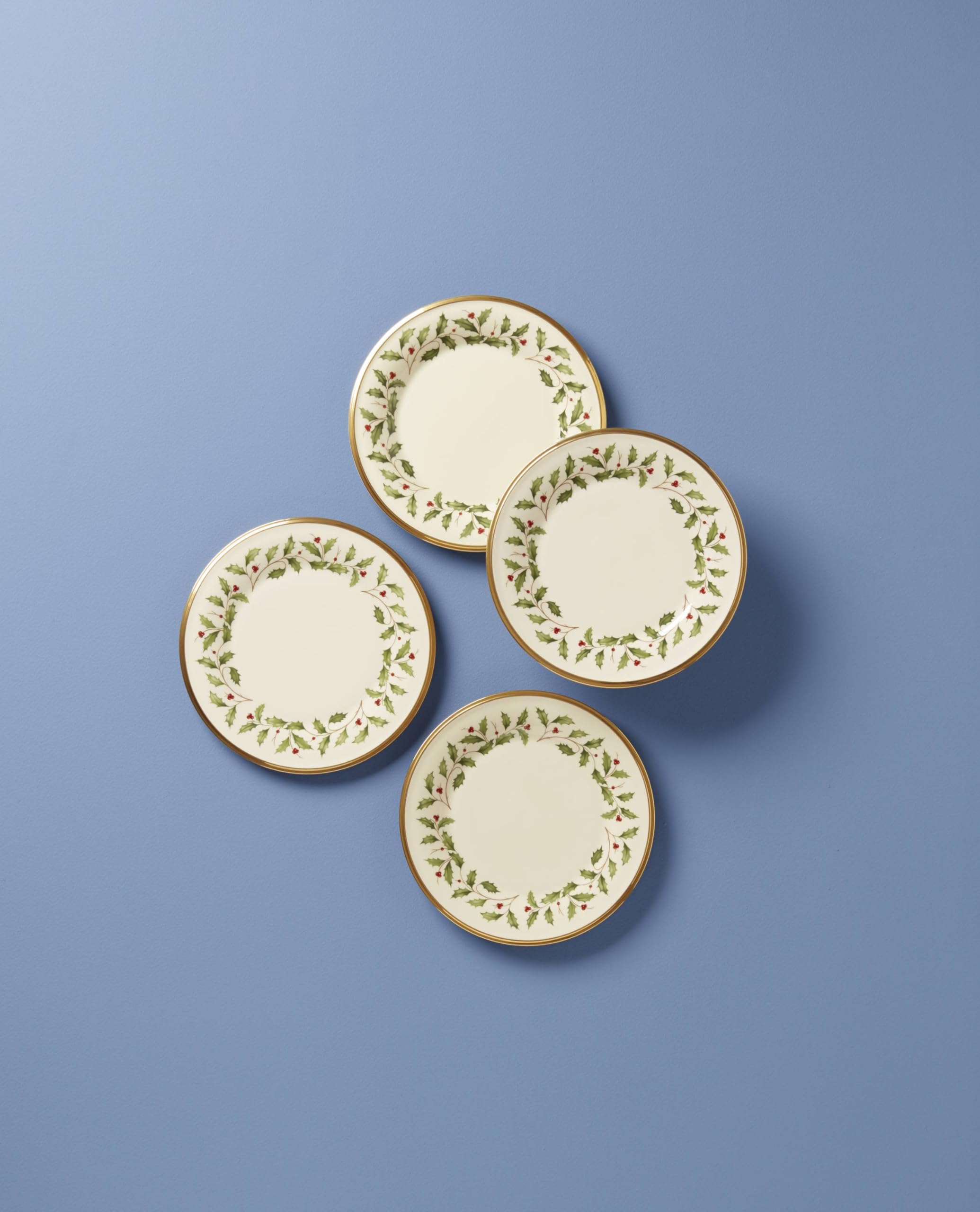 Lenox Holiday Dinnerware Salad Plates Set of 4, Red & Green Porcelain, Model 897083