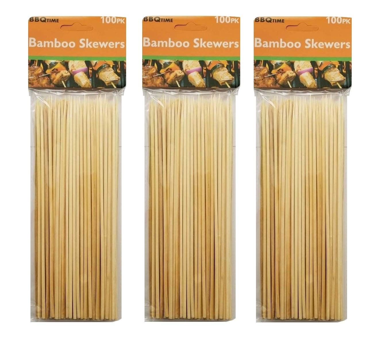 Handy Housewares 8'' Natural Wooden Bamboo Bbq Skewers For Grilling, Shish Kebab, Appetizers, Fruit And More - 100 Pack (3-Packs