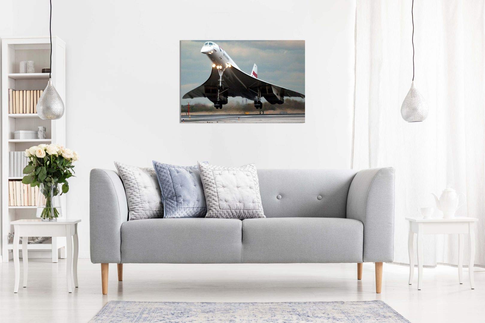Ba Concorde Supersonic Jet Landing Canvas Wall Art Picture Print (24X16In)