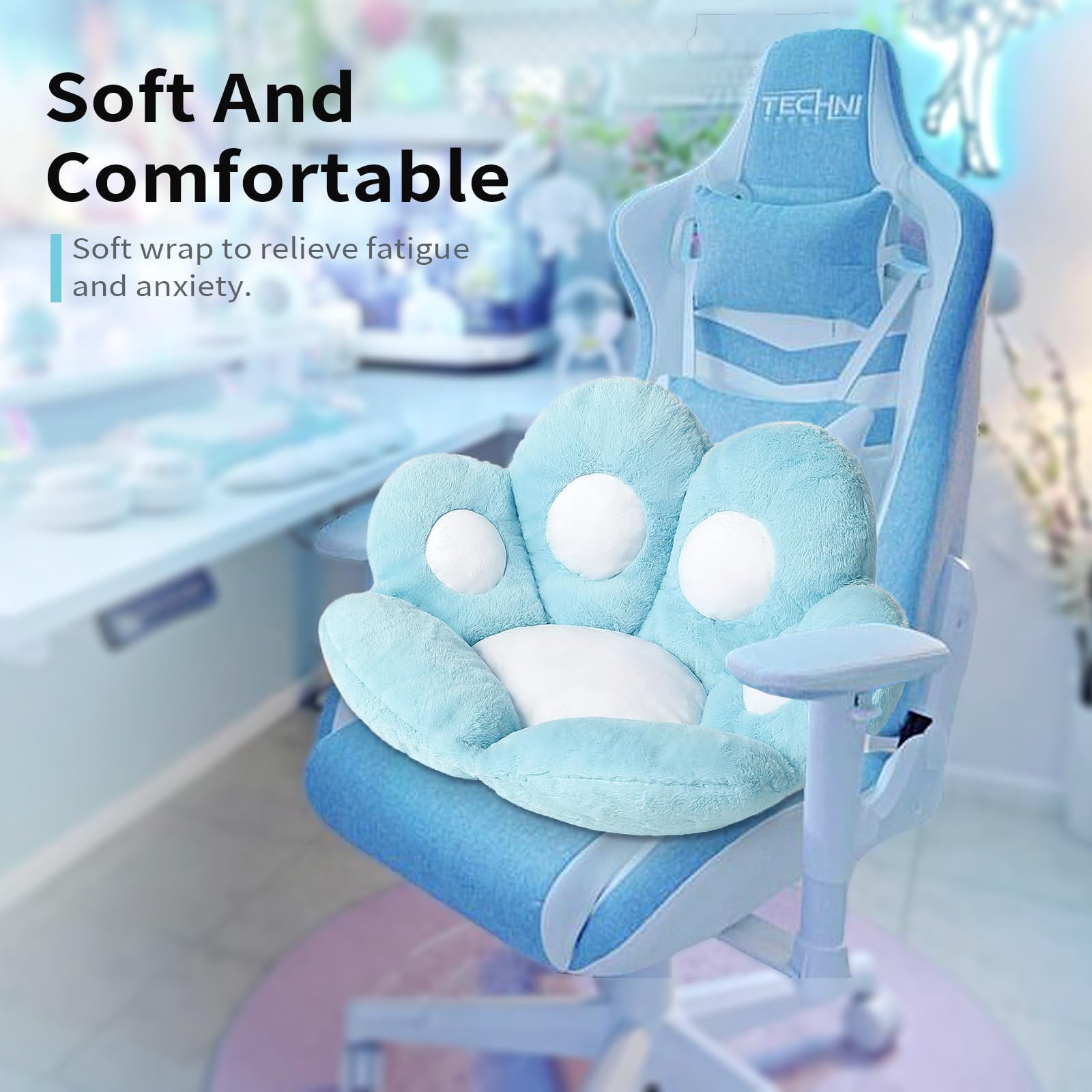 Ditucu Cat Paw Cushion Kawaii Chair Cushions 27.5 X 23.6 Inch Cute Stuff Seat Pad Comfy Lazy Sofa Office Floor Pillow For Gaming