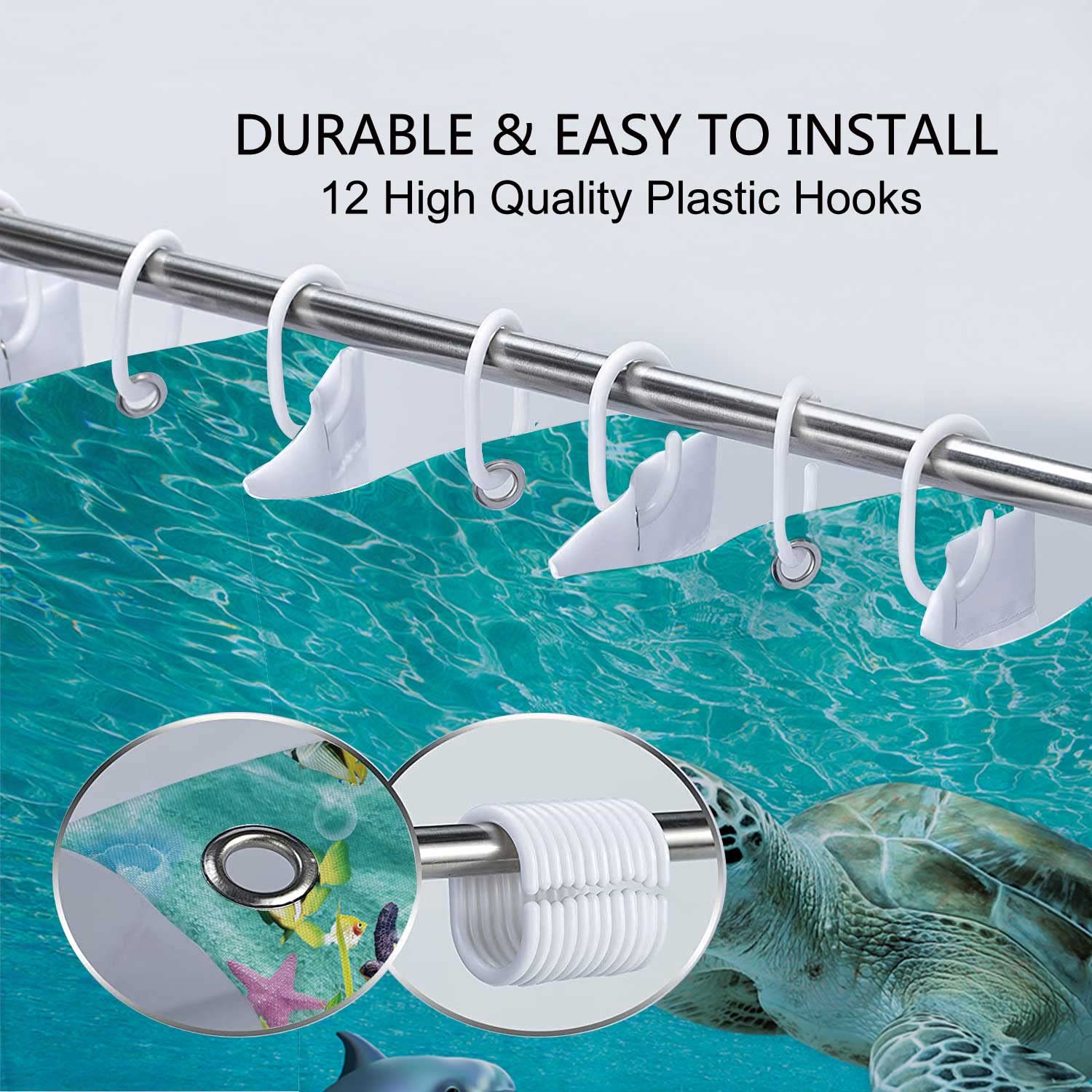 Dynh Sea Turtle Shower Curtain, Under The Sea Ocean Animals Shower Curtain Underwater Tortoise Seaweed Fish Shower Curtain, Sea