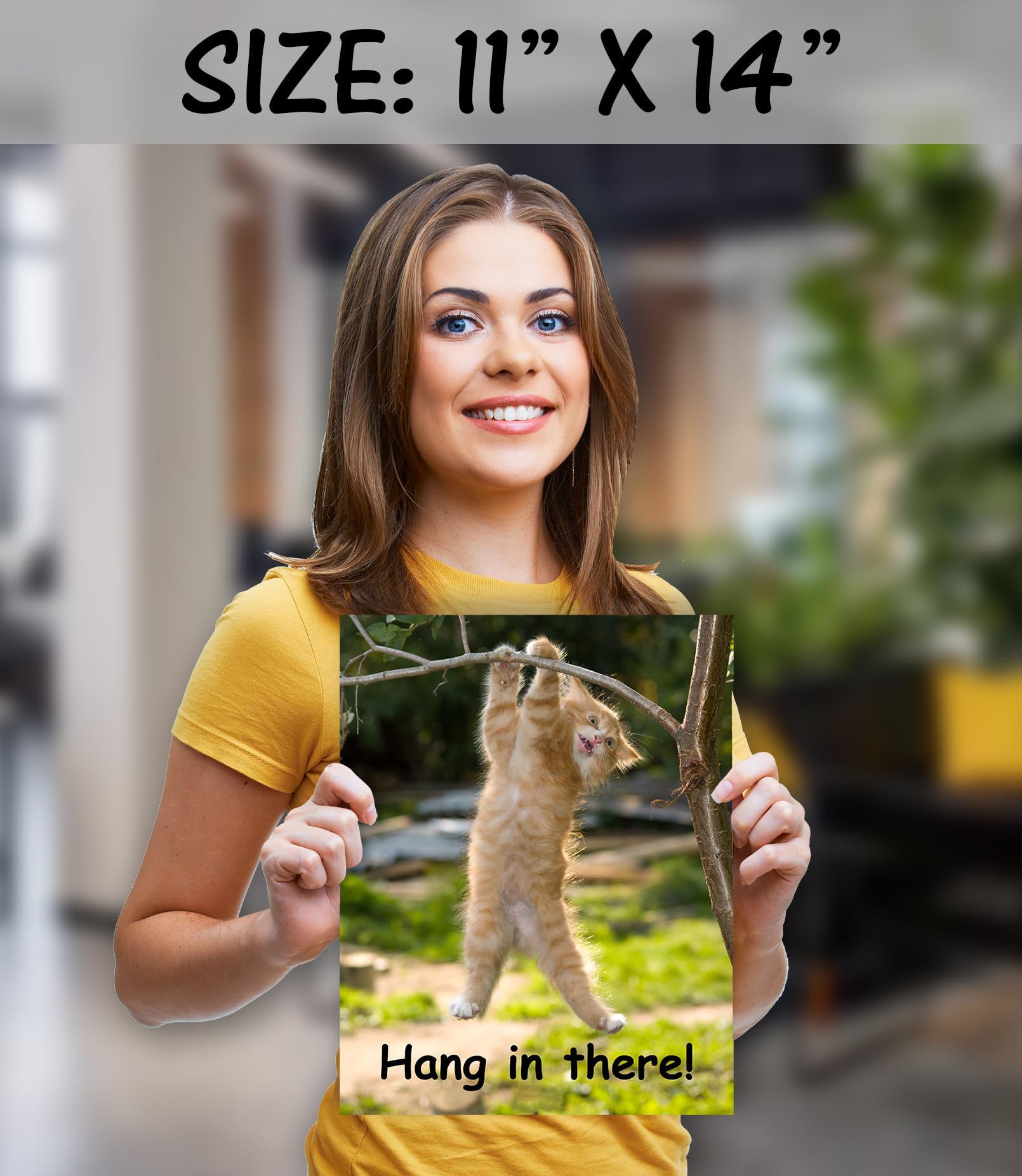 HoneyKICK Hang in There Cat Poster - Funny Motivational Decor - 11 x 14 Inch - Premium Cardstock - Humorous Home or Office Art