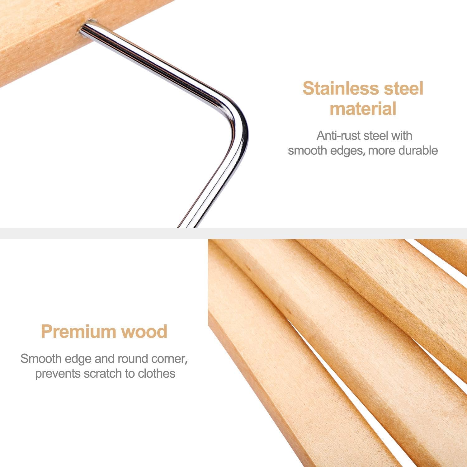 HOUSE DAY 12 Pack High-Grade Wooden Suit Hangers Skirt Hangers with Clips Solid Wood Pants Hangers Natural Smooth Finish Premium Wood Hangers with Durable Metal Clips for Blouse  Dress  Coat  Jacket
