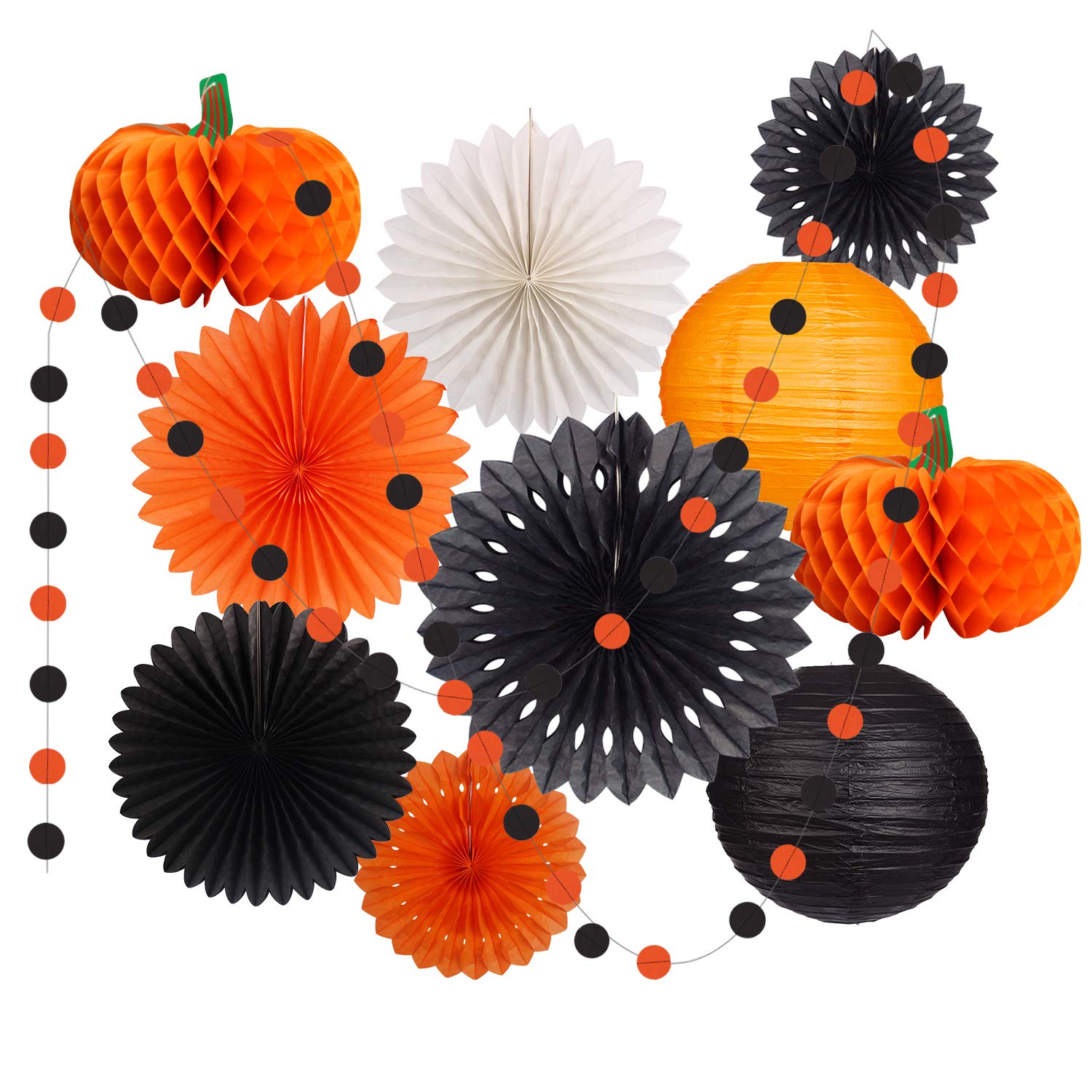 Halloween Party Decorations Supplies Kit Hanging Paper Lanterns Tissue Paper Fan Pumpkins Round Garland For Halloween Party Nigh