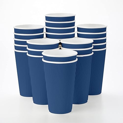 Disposable Paper Hot Cups - 500ct - Hot Beverage Cups  Paper Tea Cup - 16 oz - Midnight Blue - Ripple Wall  No Need For Sleeves - Insulated - Wholesale - Takeout Coffee Cup - Restaurantware