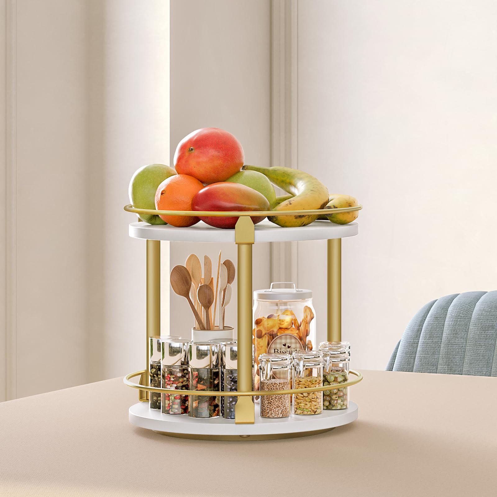 Yatiney Lazy Susan Organizer, Rotating Spice Rack, 2 Tier Spice Turntable Organizer, Industrial Turntable Spice Holder, For Kitc
