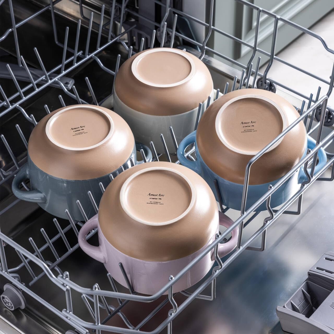 Amorarc 24 Ounces Soup Bowls With Large Handles And Lids, Stoneware Bowls Set Of 2 For Soup, Cereal, Stew, Noodle, Colourful Cer