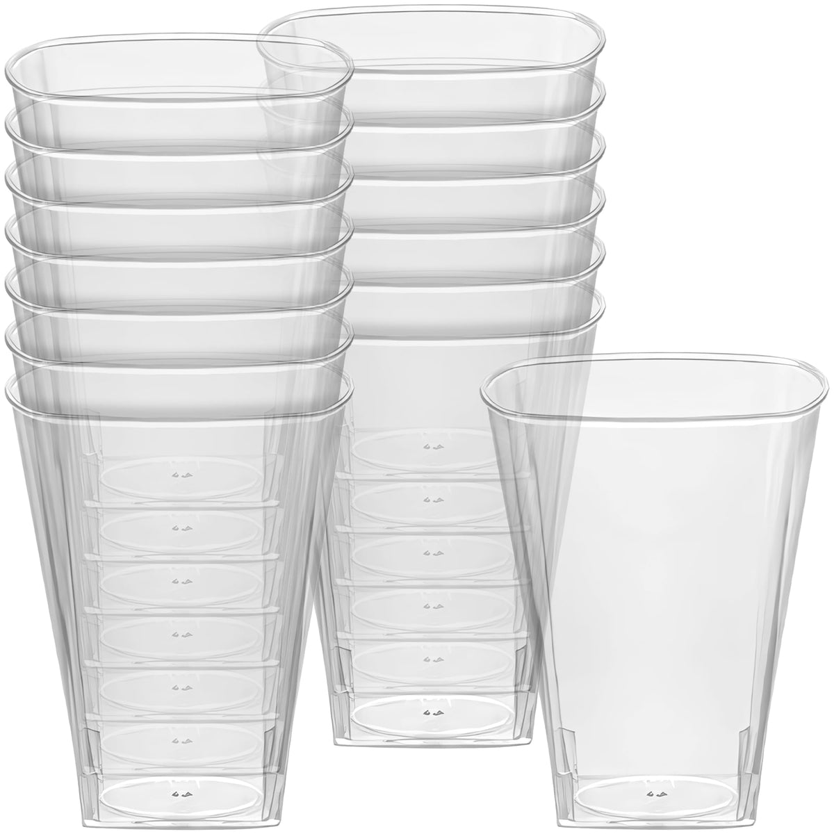Kaya Clear Square Plastic Cups - 10 Oz. (Pack Of 14) - Elegant & Reusable Party Drinkware For Special Occasions, Gatherings, And