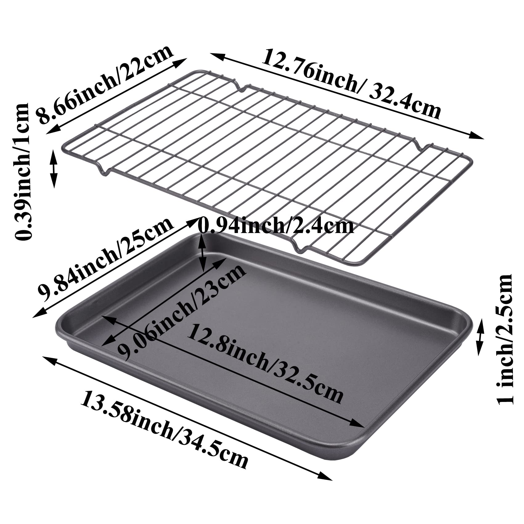 Hytk Nonstick Quarter 1/4 Cookie Baking Sheet Pan With Cooling Rack 13.58X 9.84 Inch (Inner 12.8X9.06) Toaster Oven Tray Carbon