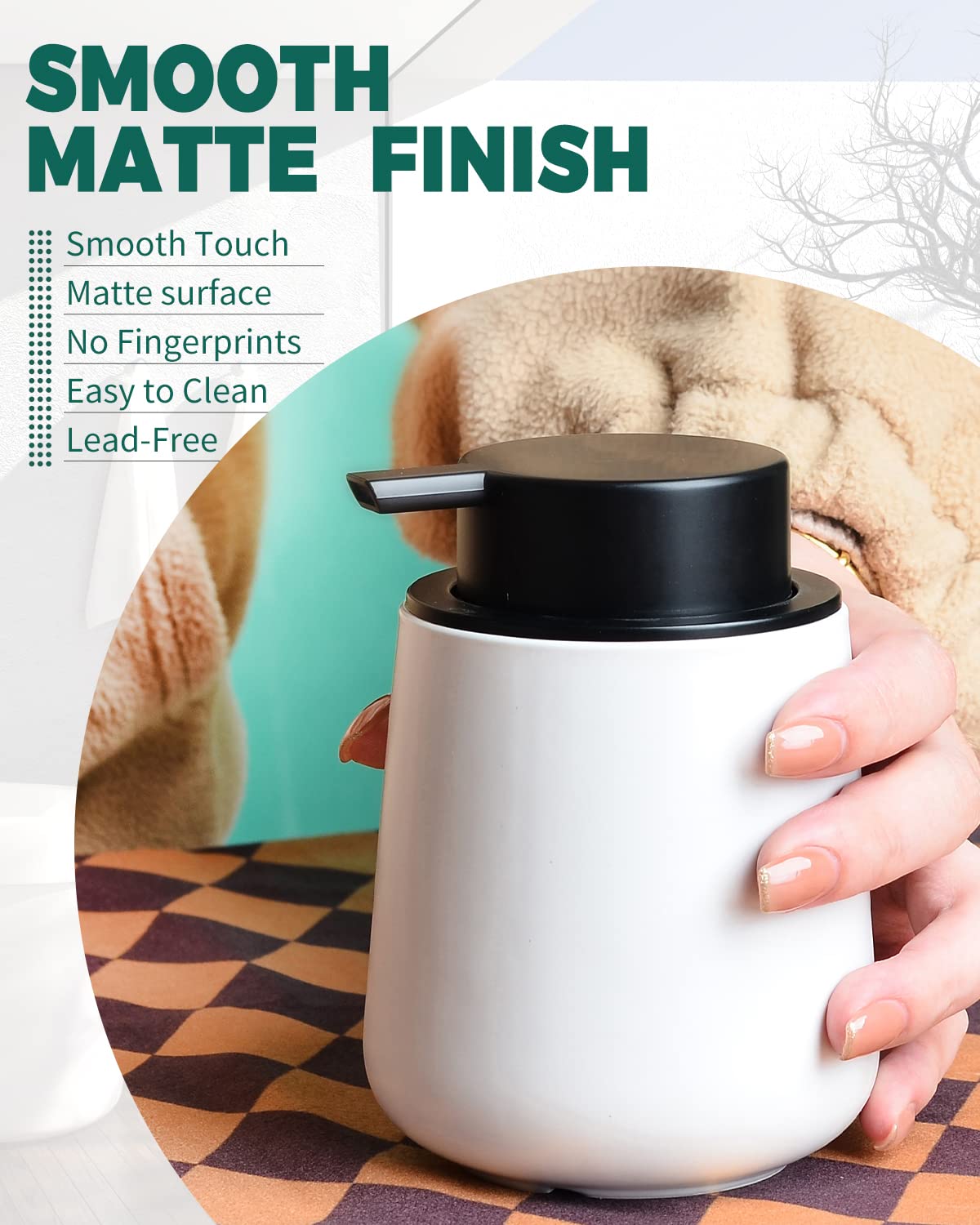 Bosilunlife Foam Soap Dispenser - 12Oz Matte White Ceramic Foaming Hand Soap Dispenser For Bathroom Refillable Liquid Kitchen Di