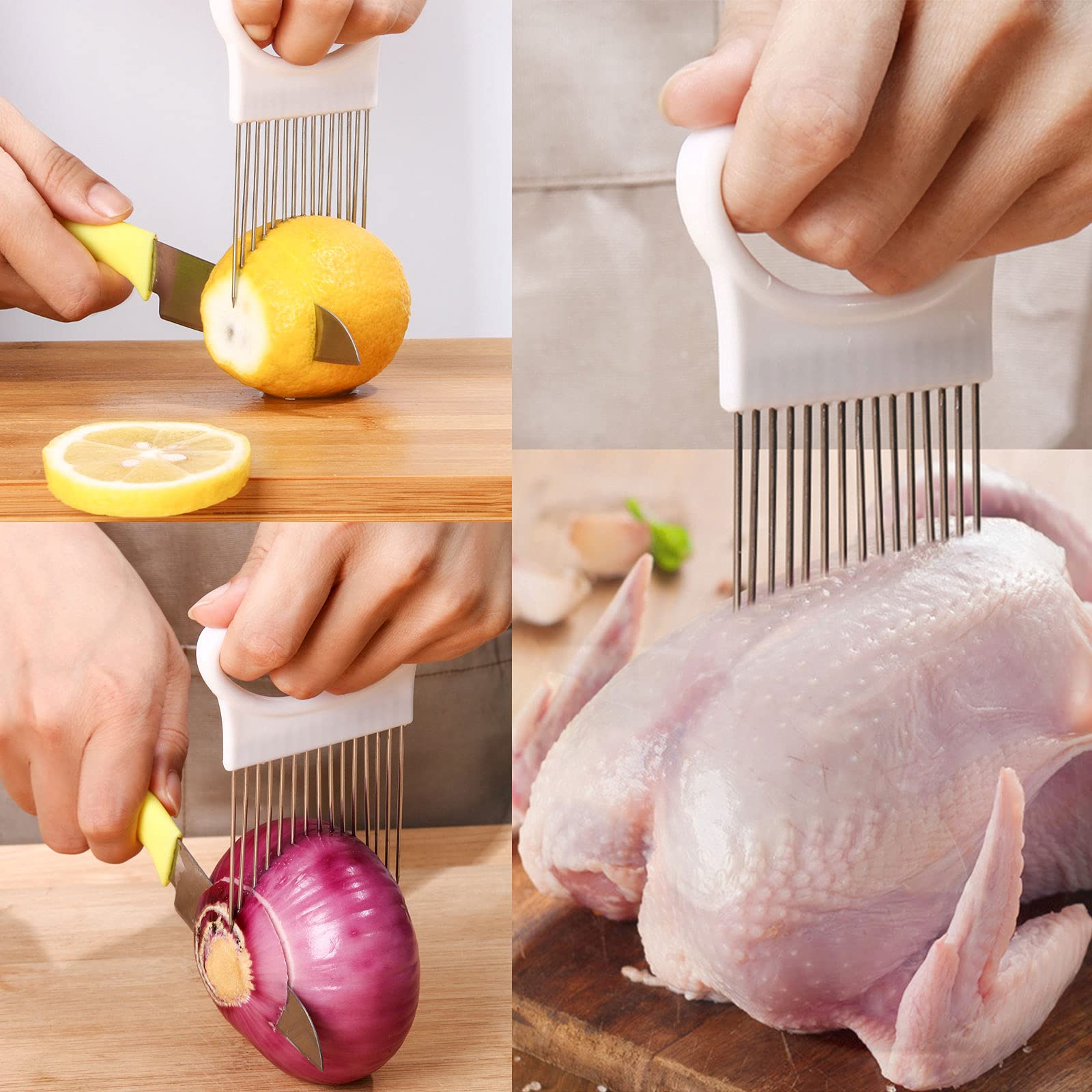 Food Slice Assistant Onion Holder Slicer - 2Pcs Stainless Steel Onion Holder Slicer Cutter Chopper - Tomato Vegetable Lemon Pota