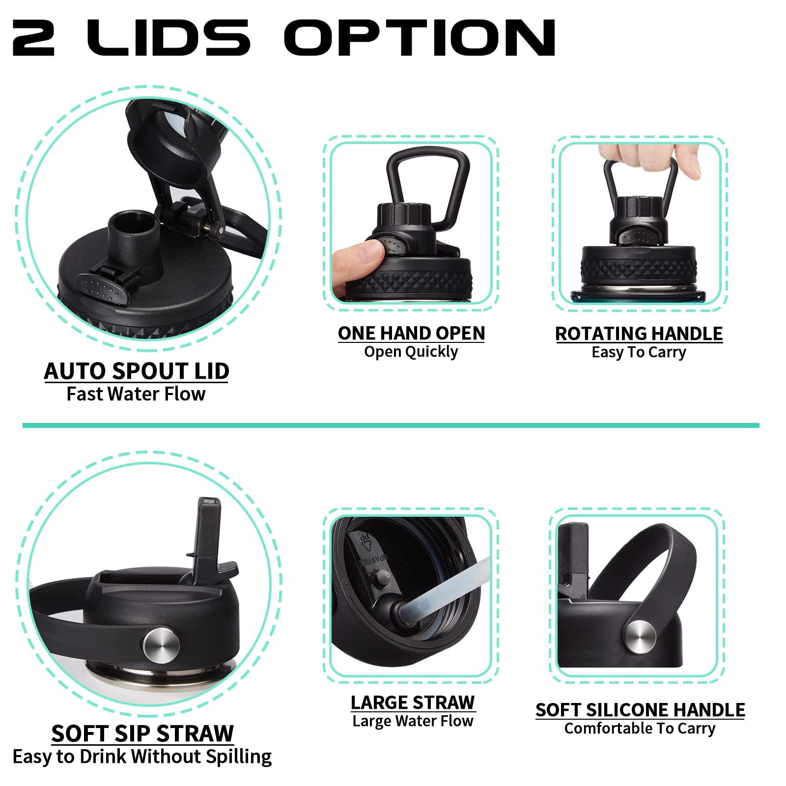 Stainless Steel Flask Water Bottle - 32oz/40oz/64oz Insulated Water Bottle with Straw & Spout Lids  Paracord Handle  Strap Sleeve  Protective Cup Mat  Wide Mouth Hydro Thermo Bottle Sports Office