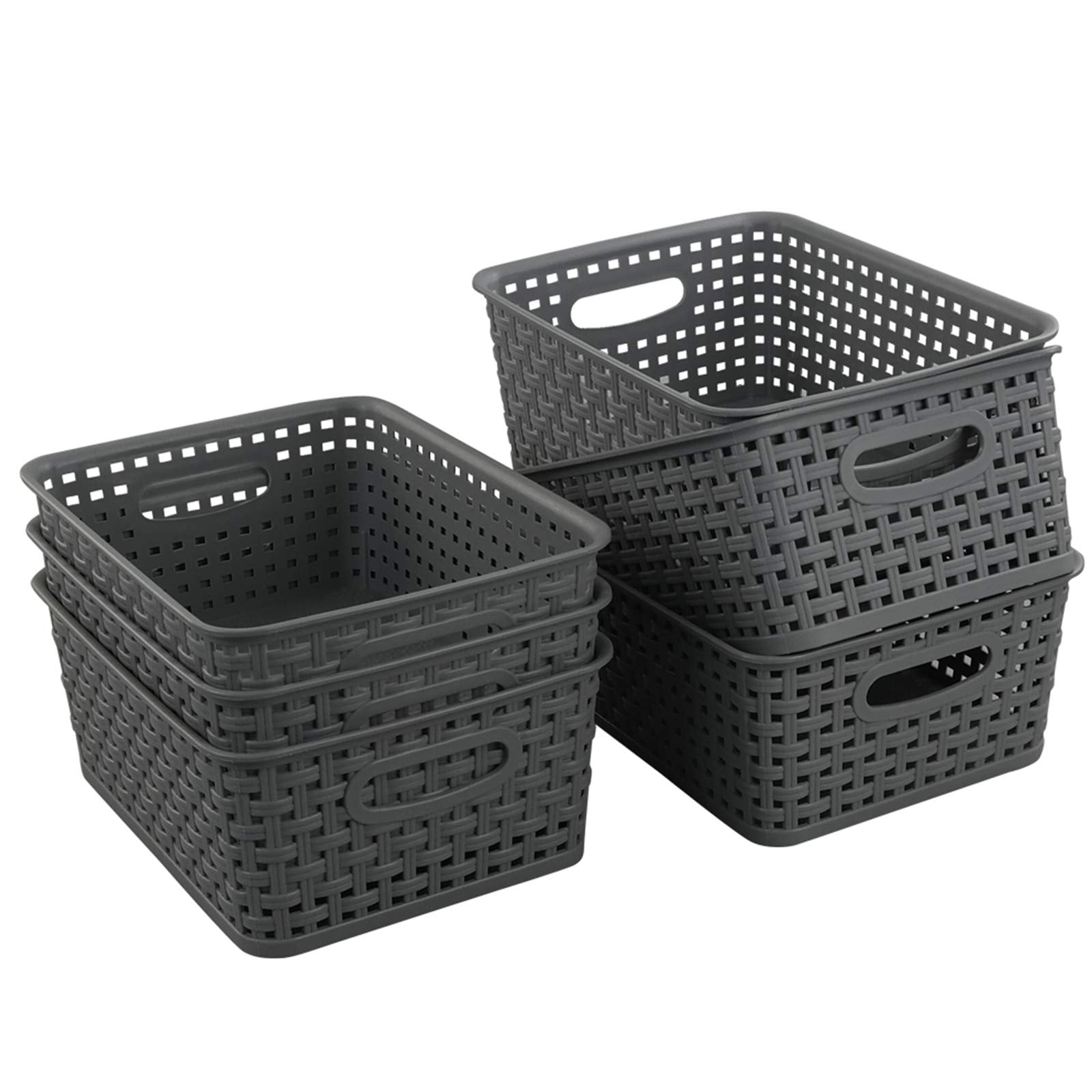 Teyyvn Plastic Storage Basket, 10.03'' X 7.59'' X 4.09'', Pack Of 6, Gray