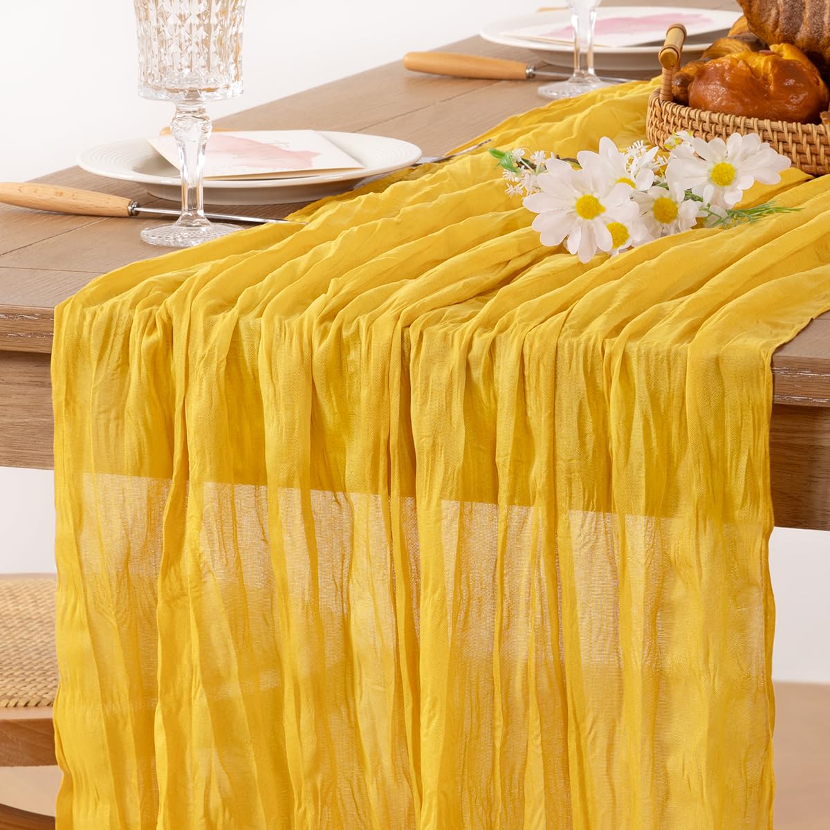 MLMC Gold Cheesecloth Valentines Table Runner 10ft Gauze Cheese Cloth Table Decoration 35x120 Inches for Wedding Picinc Party Fa