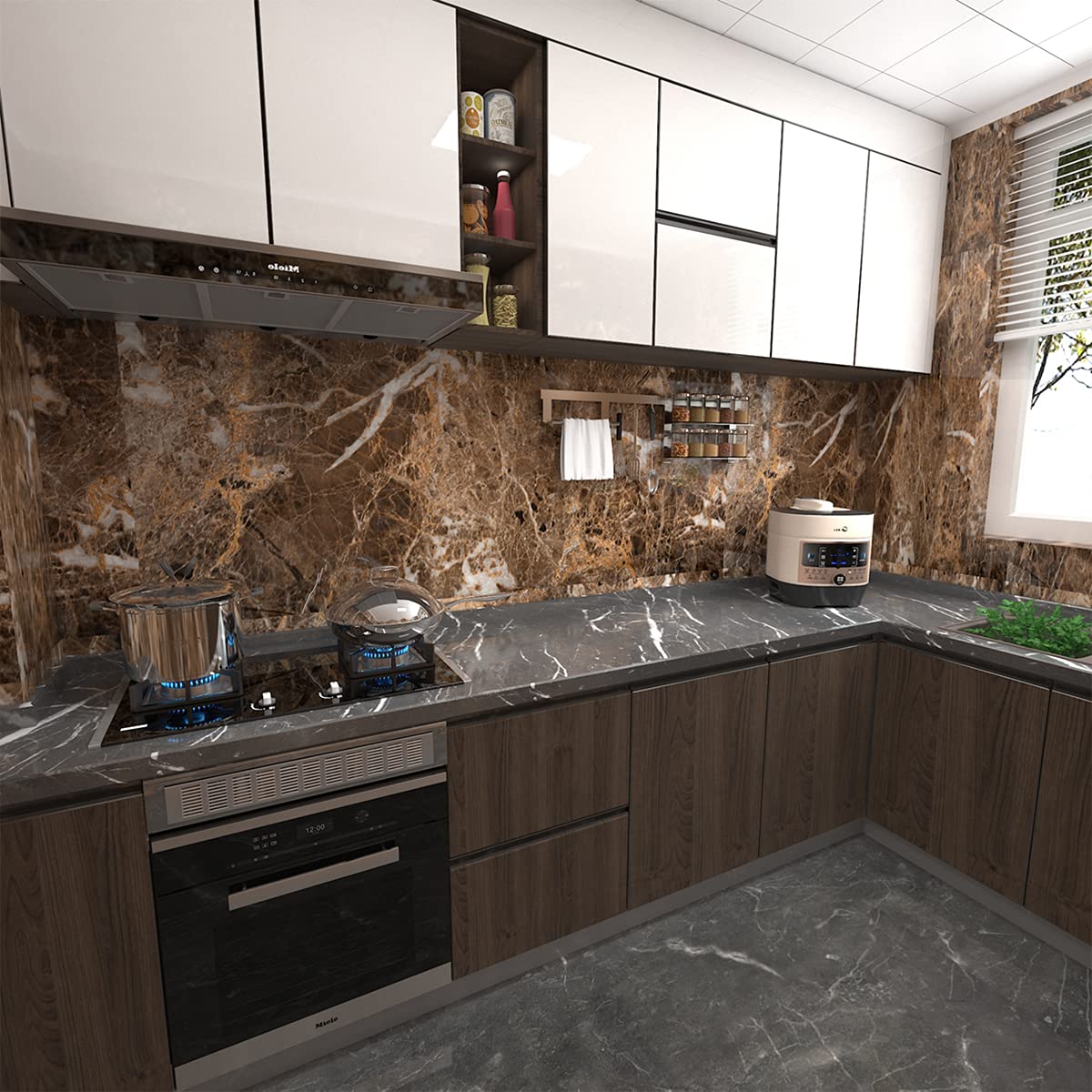 JSEVEM 15.74''?93.7'' Brown Marble Contact Paper Faux Granite Wallpaper Peel and Stick Vinyl Wrap Self Adhesive Wall Paper Waterproof Furniture Sticker for Kitchen Countertops Cabinet Bedroom Bathroom