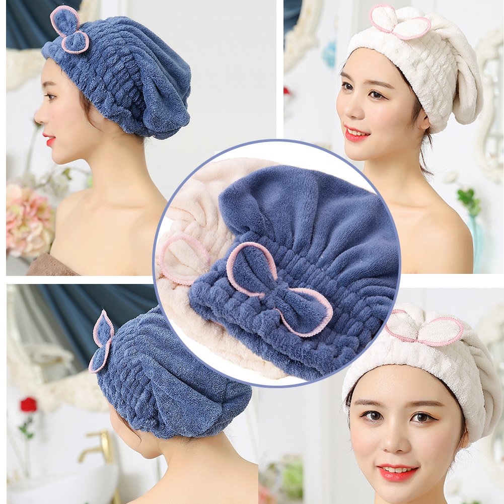 Jseng 2PC Microfiber Hair Drying Caps, Extrame Soft & Ultra Absorbent, Fast Drying Hair Turban Wrap Towels Shower Cap for Girls