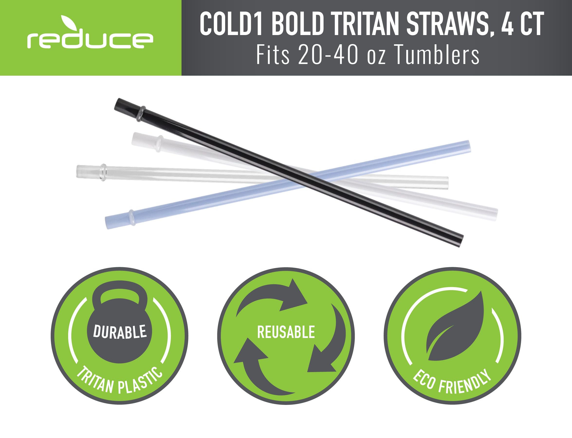 Reduce Reusable Hard Plastic Straws, 4 Pack - Fits 20-50 Oz Tumbler Mugs - Bpa-Free, Dishwasher Safe, Impact Resistant - Ideal D