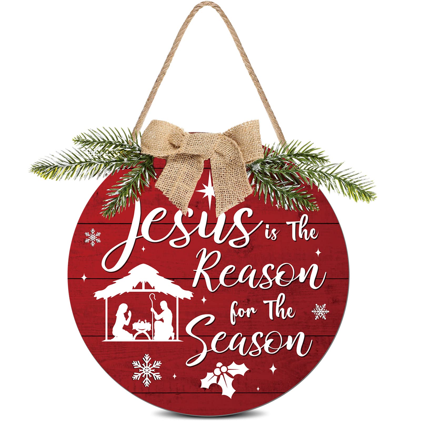 Capoda Christmas Wreath Decorations Wooden Hanging Sign Jesus Is the Reason for the Season Xmas Door Hanging Decor Christmas Nat