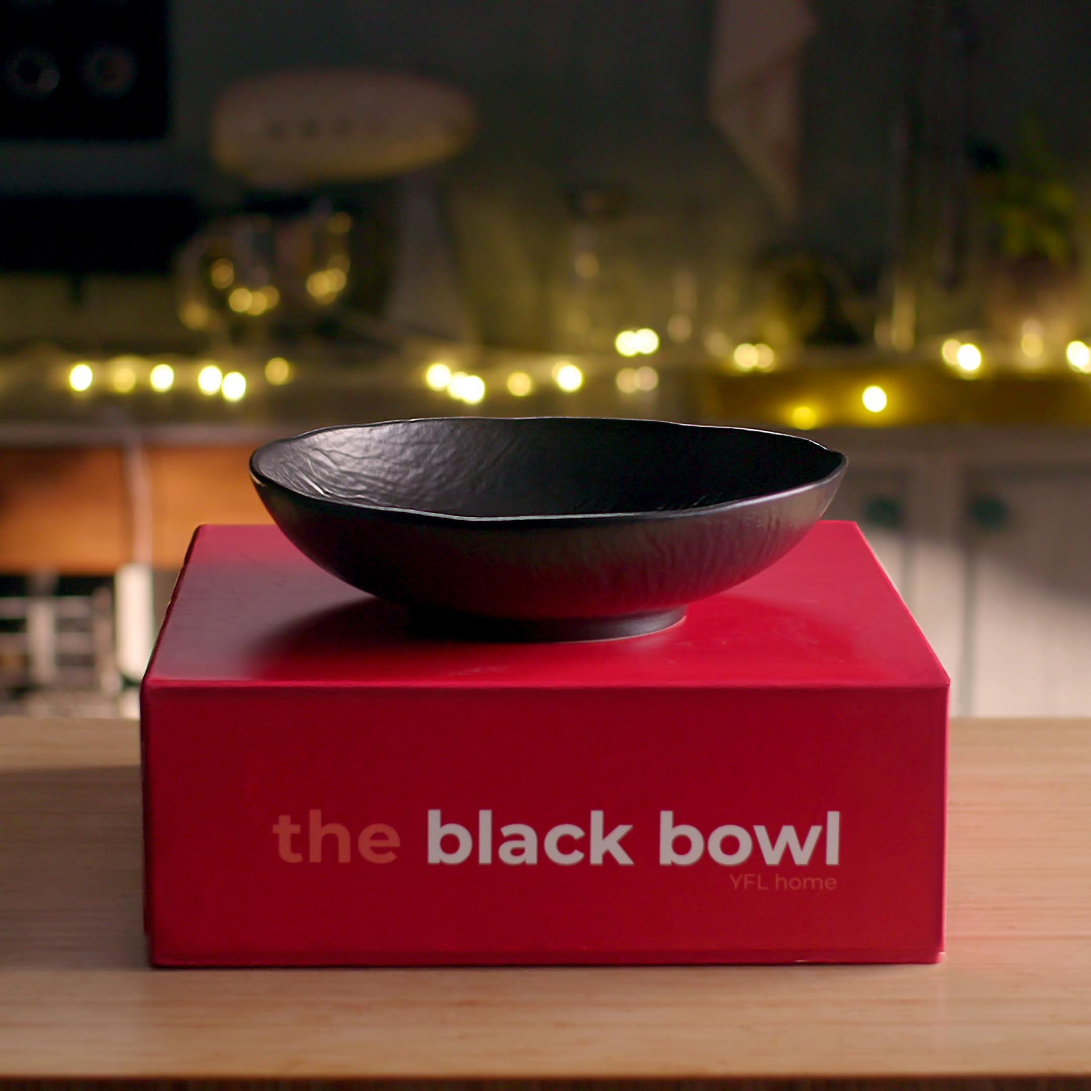 Yfl Home Black Bowl For Kitchen With 3-Litre Capacity, Food Safe 12 Ceramic Bowl For Table Countertop,Serving Bowl With Non-Slip