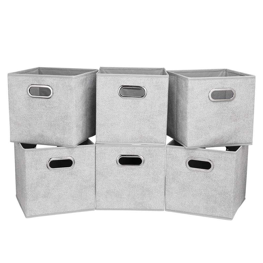 Hsdt 13 Inch Storage Cubes Bins Grey White Fabic Storage Cubes Inserts Foldable Cloth Storage Boxes Collapsible Storage Baskets
