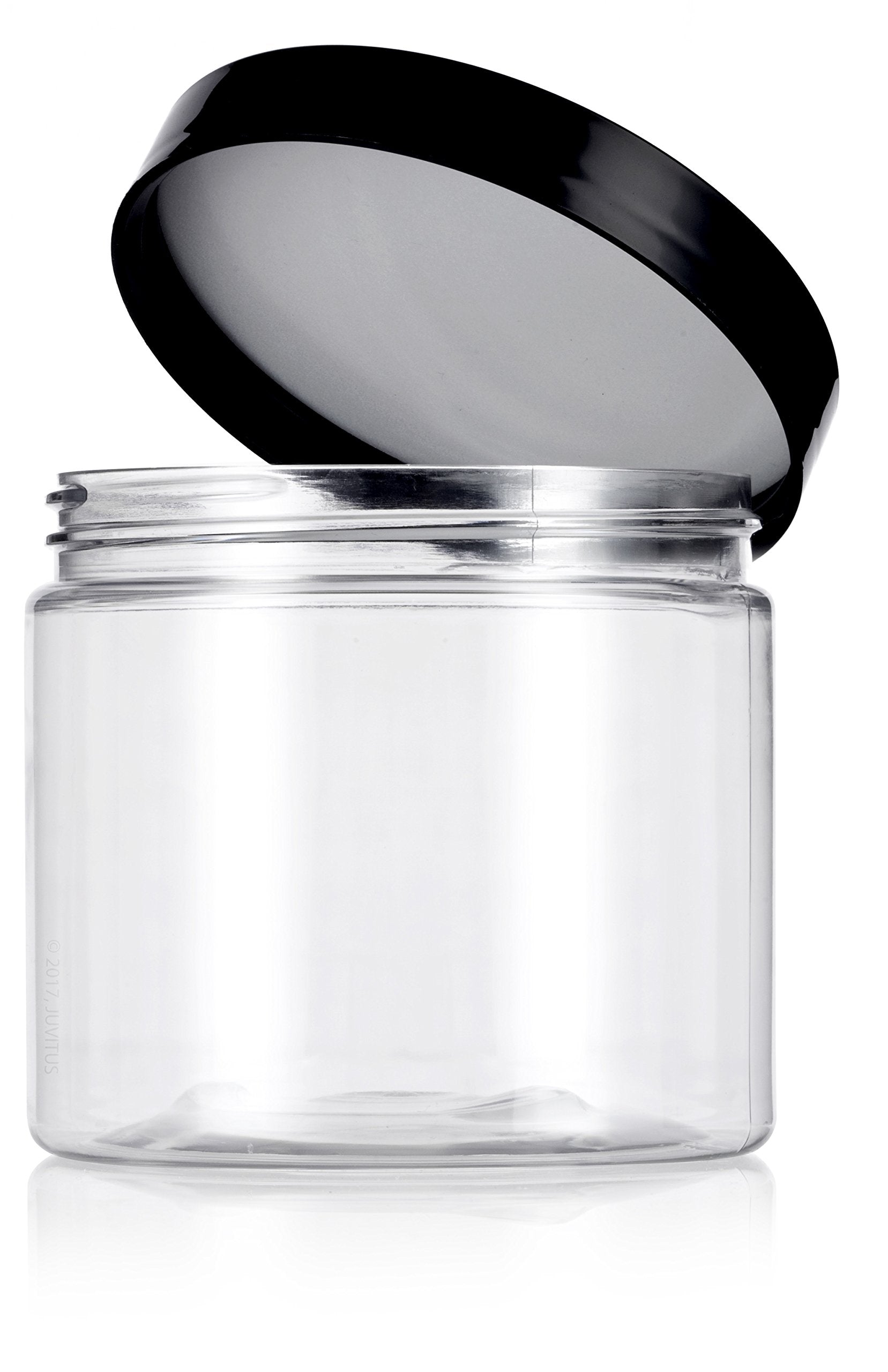 16 Oz Clear Pet Plastic (Bpa Free) Large Refillable Jar With Black Smooth Lids (6 Pack)