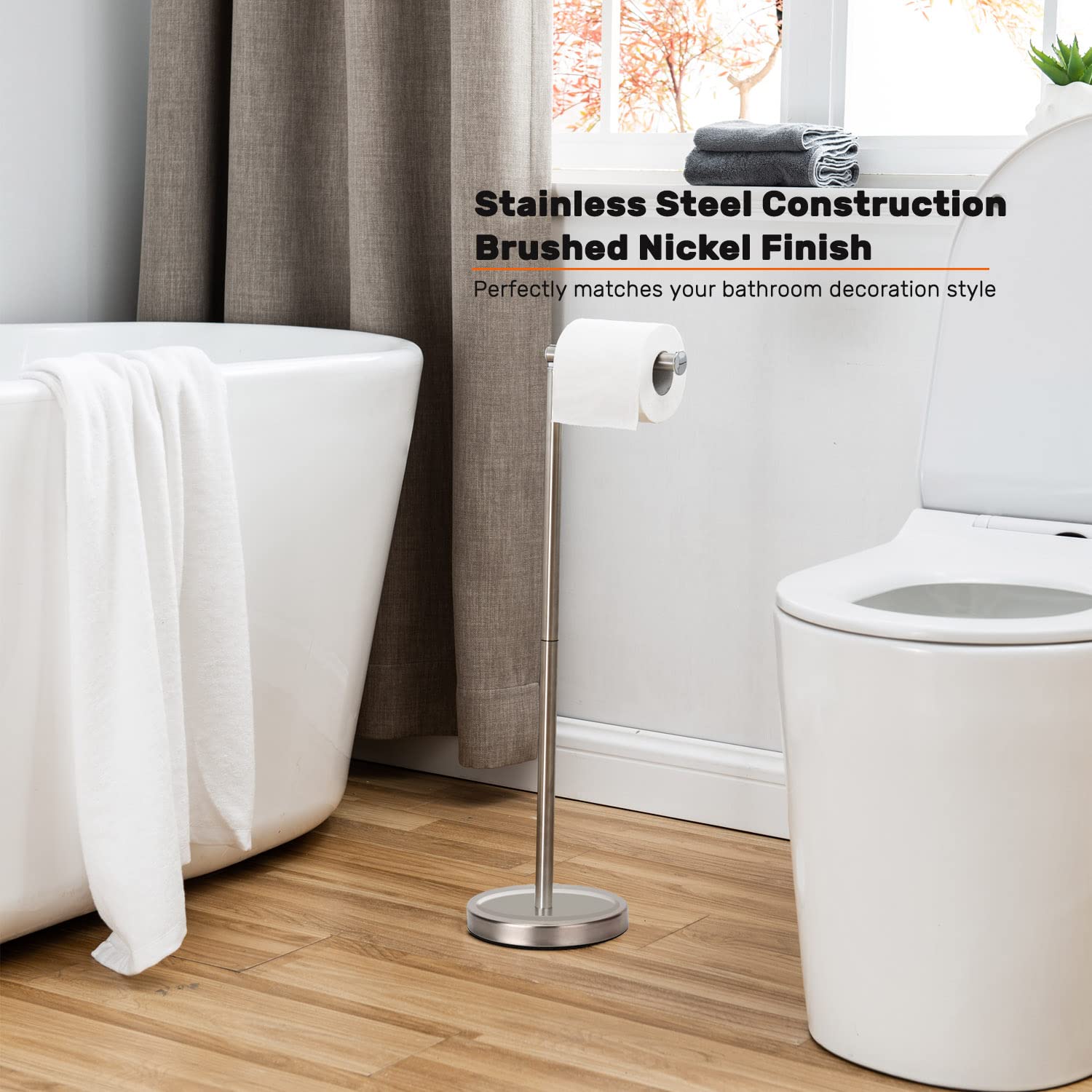 Toilet Paper Holder Stand Bathroom Toilet Paper Storage for 4 Paper Rolls with Heavy Base  Free Standing Toilet Paper Roll Holder (Brushed Nickel)