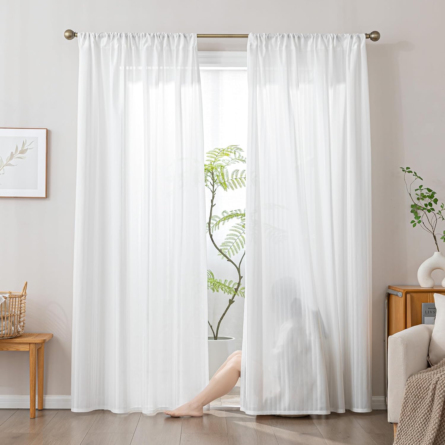 Non-See-Through Washable Thermal Jacquard Sheer Curtains  for Living Room & Bedroom
