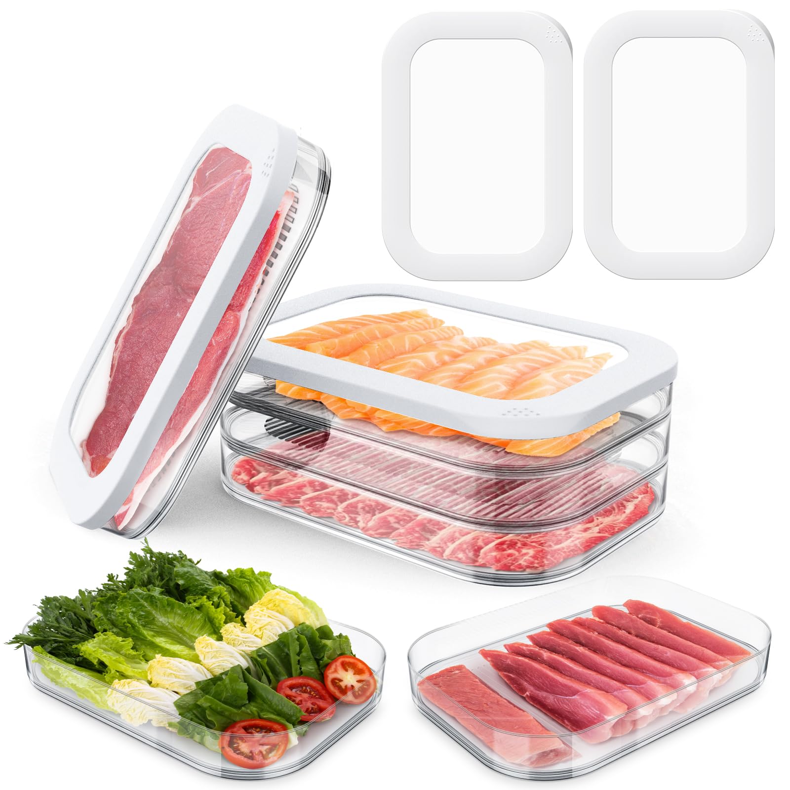 3 Pcs Deli Meat Container For Fridge, Stackable Bacon Lunch Meat Container For Refrigerator, Food Storage Boxes With 3 Lids For 