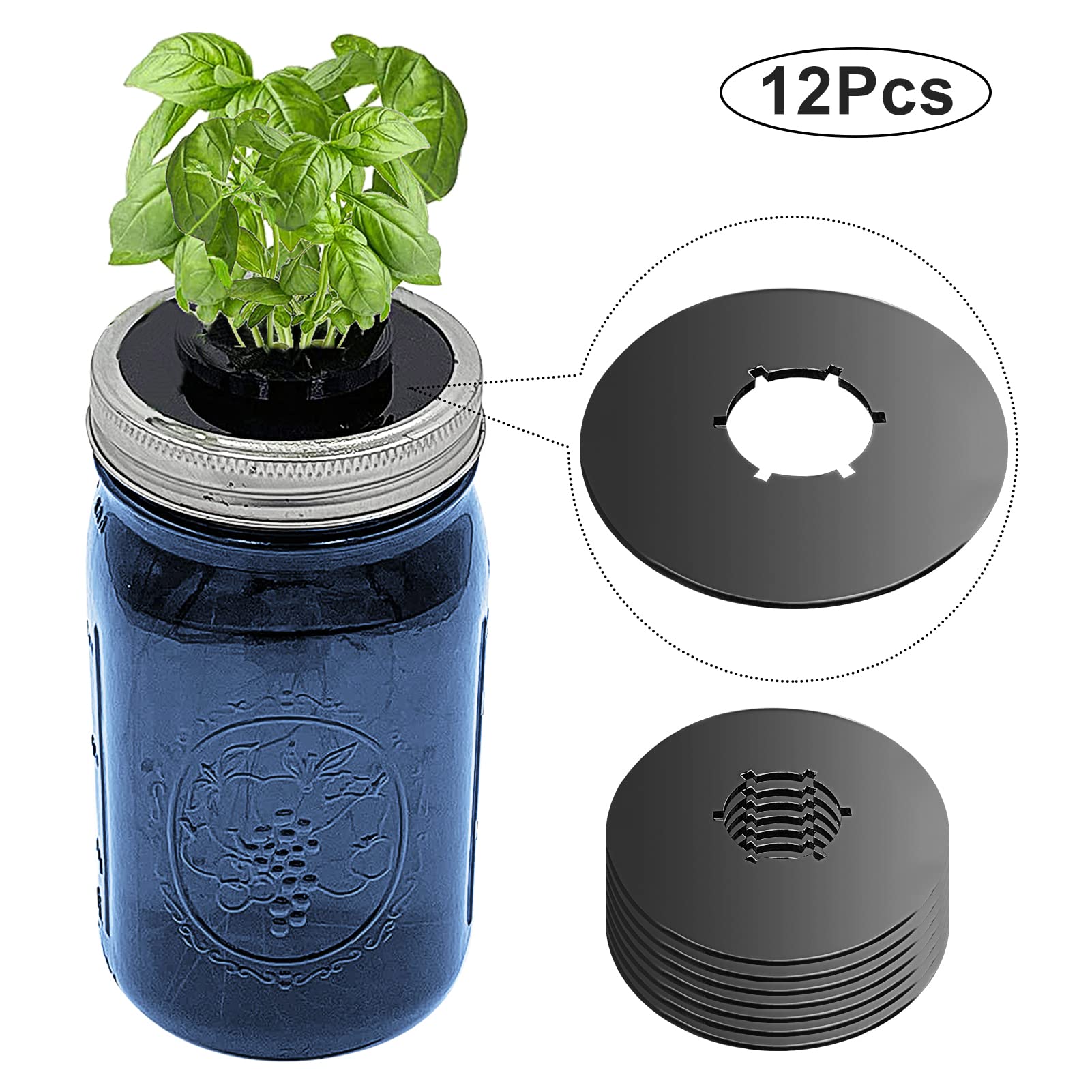 12Pcs Kratky Lids Wide Mouth Hydroponic Cover Lids Kratky Mason Jar Lids Kratky Lid Insert Kratky Jar Cover Hydroponic Lids Krat