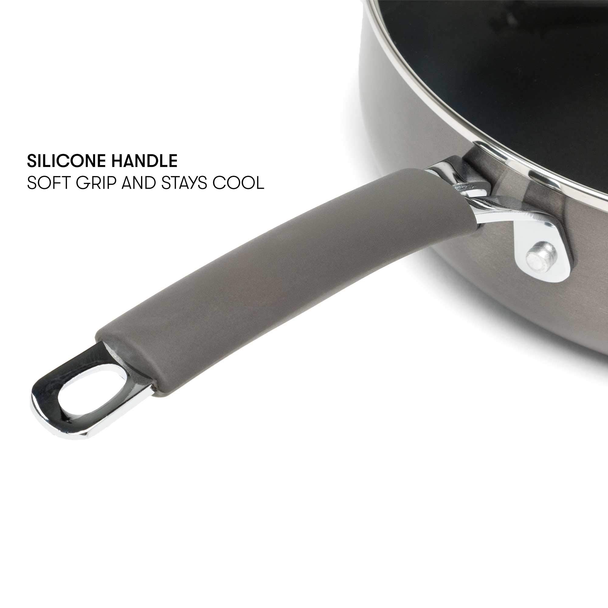 Cooking Light Allure Non-Stick Ceramic Cookware with Silicone Stay Cool Handle  4 Quart Deep Cooker  Charcoal