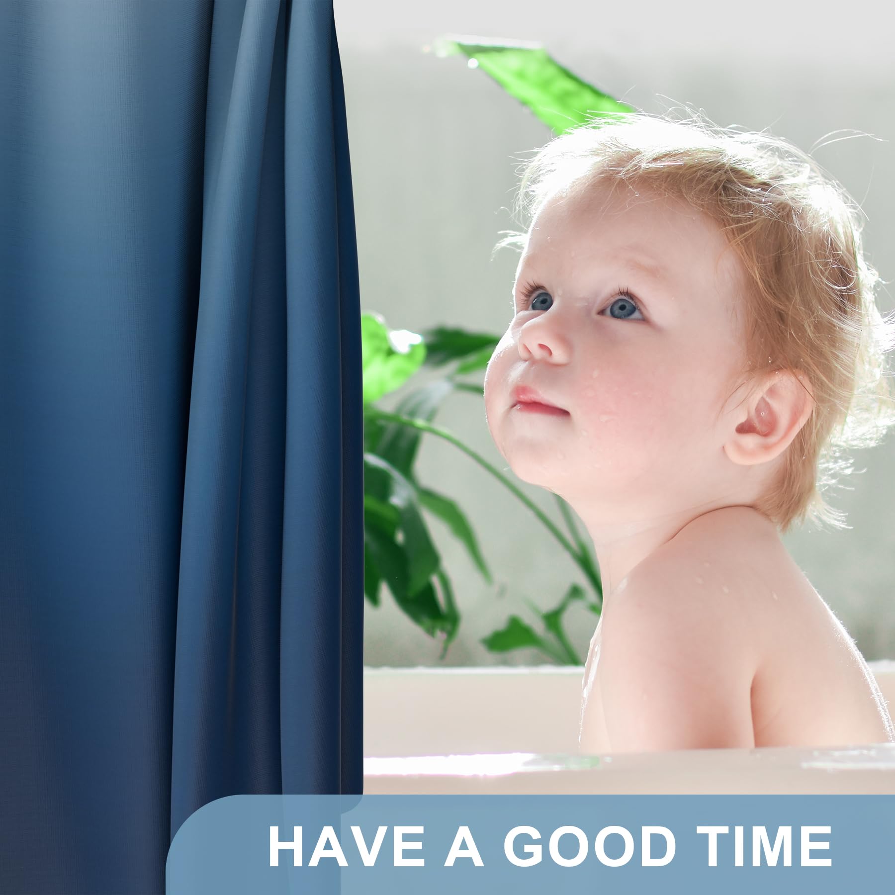 Amazerbath Shower Curtain, Cloth Ombre Blue Shower Curtain Set With 12 Shower Curtain Hooks, Washable Fabric Navy And White Show