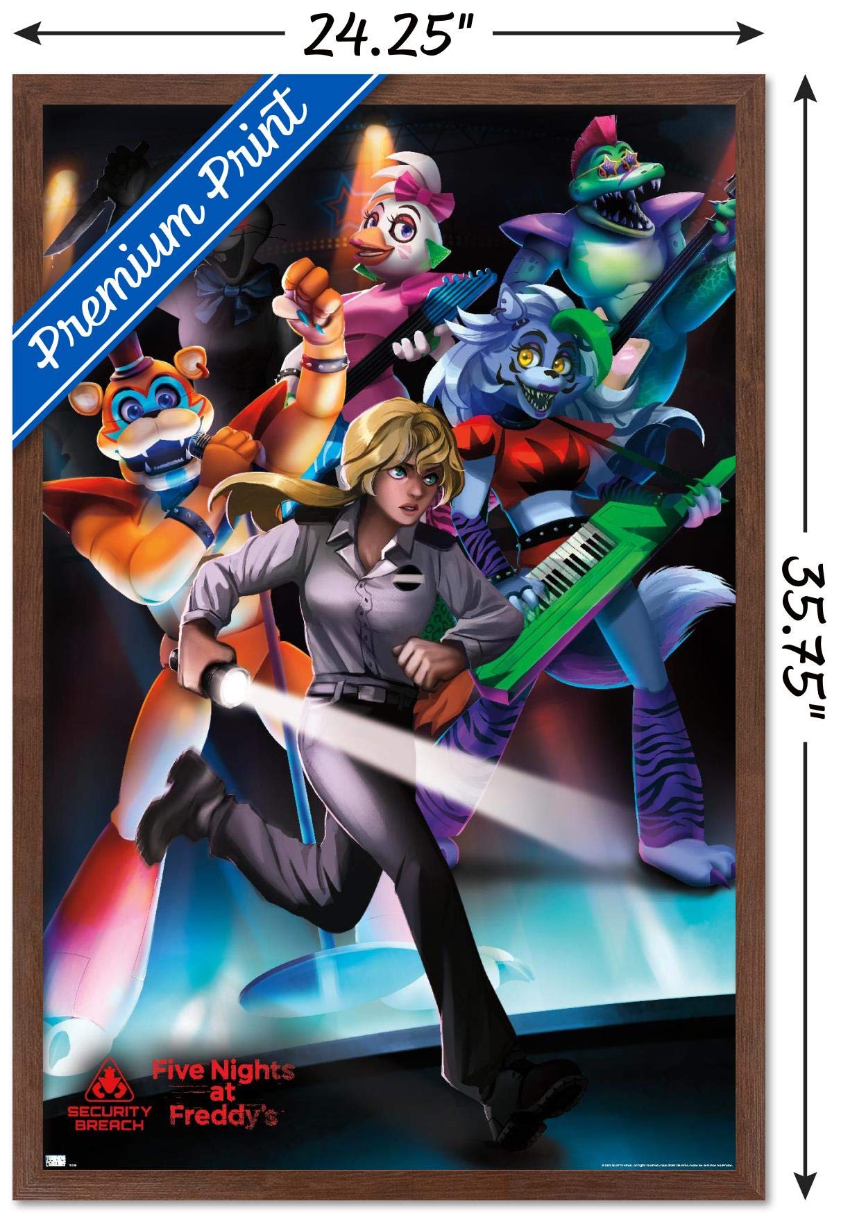 Trends International Five Nights At Freddy'S: Security Breach - Group Wall Poster, 22.375'' X 34'', Mahogany Framed Version