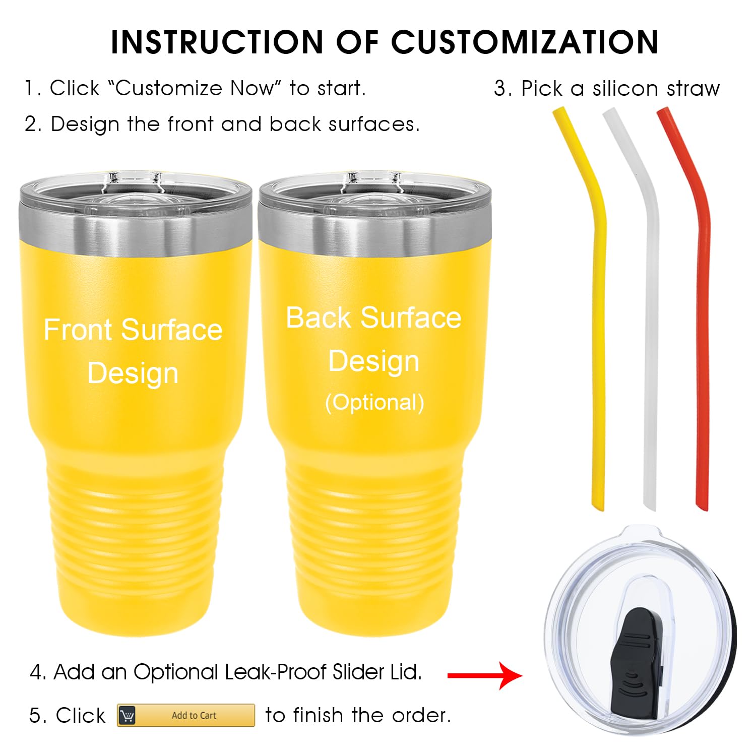 Personalized Tumblers with Lids and Straws Sunflower Engraved in USA by iProductsUS 30oz Vacuum Insulated Travel Coffee Mugs Stainless Steel Double Wall Thermos Customized Cups(Yellow 18-Designs)