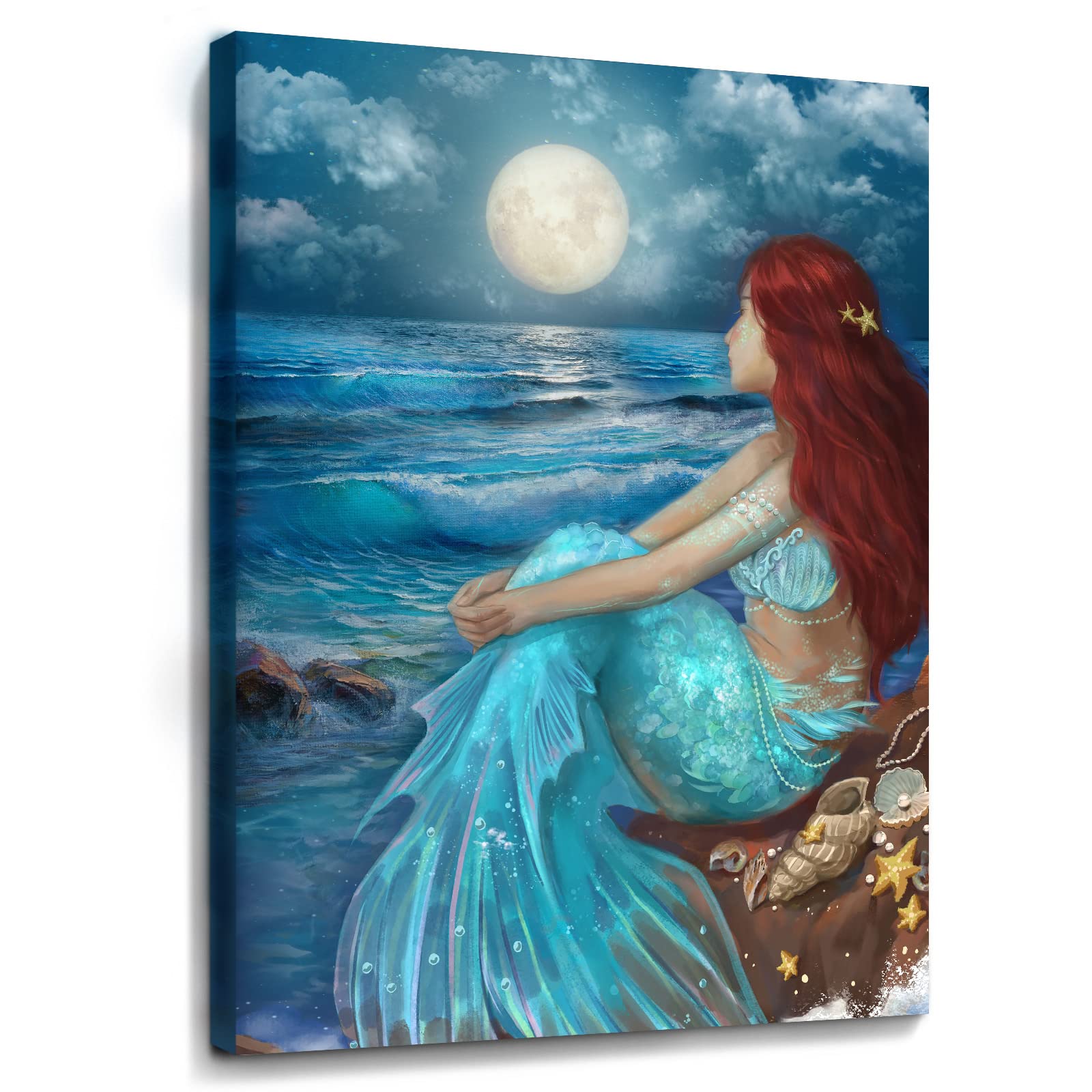 Sdya Aesthetic Wall Art For Living Room Bedroom Wall Decor Blue Canvas Prints Moon Night Artwork 24''X 36'' Girls Room Decor