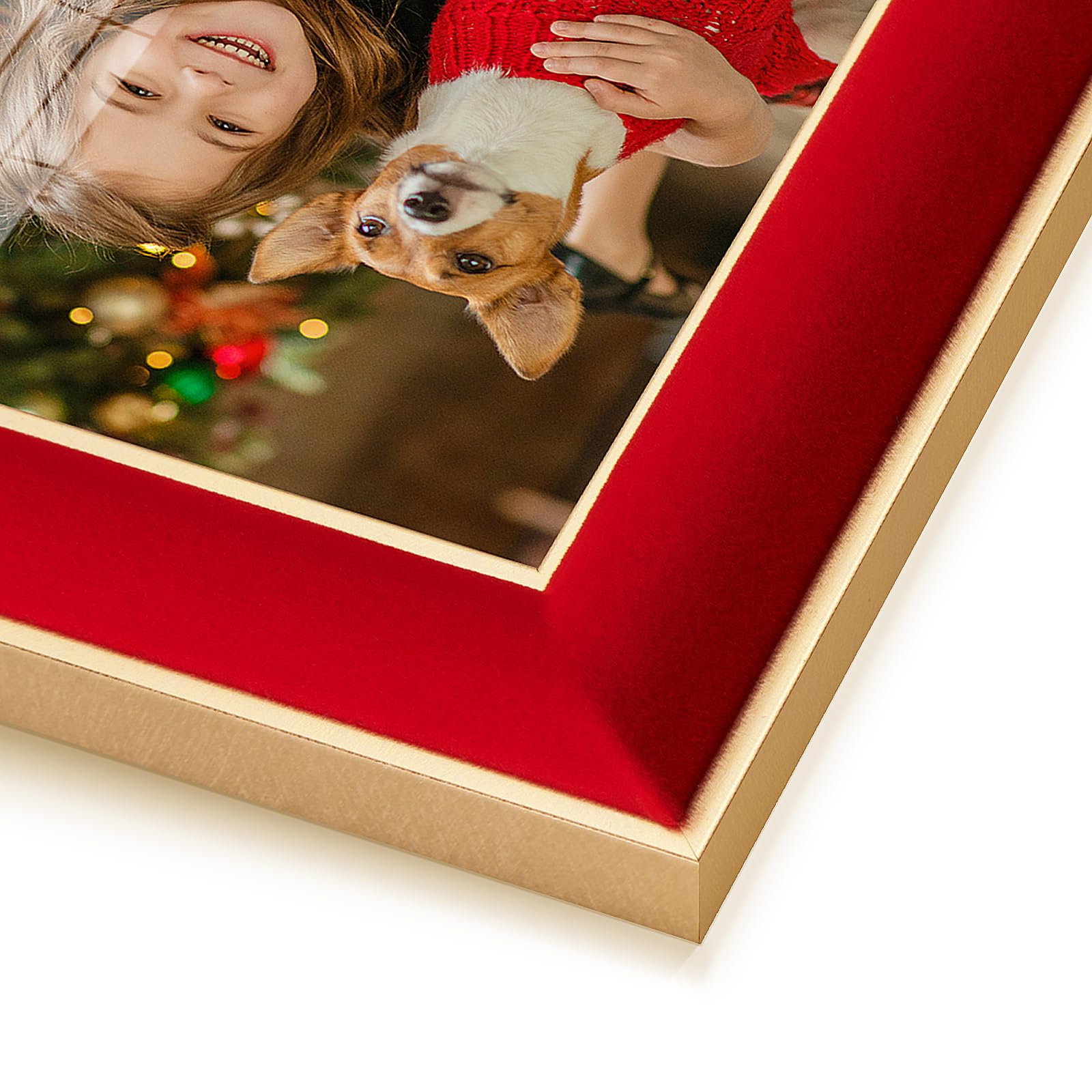 KSROECUD 5x7 Velvet Picture Frame, Red Photo Frames with Modern Simple Metallic Gold Border, HD Real Glass Horizontal & Vertical