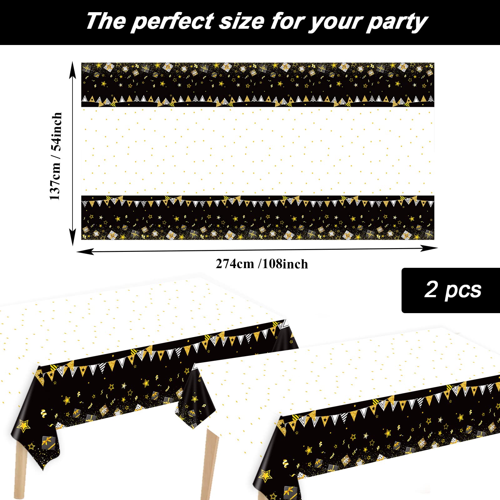 24 Guests 60Th Wedding Anniversary Party Decorations Supplies, Gold Black Tablecloth Plates Napkins Forks Set For 60Th Wedding A