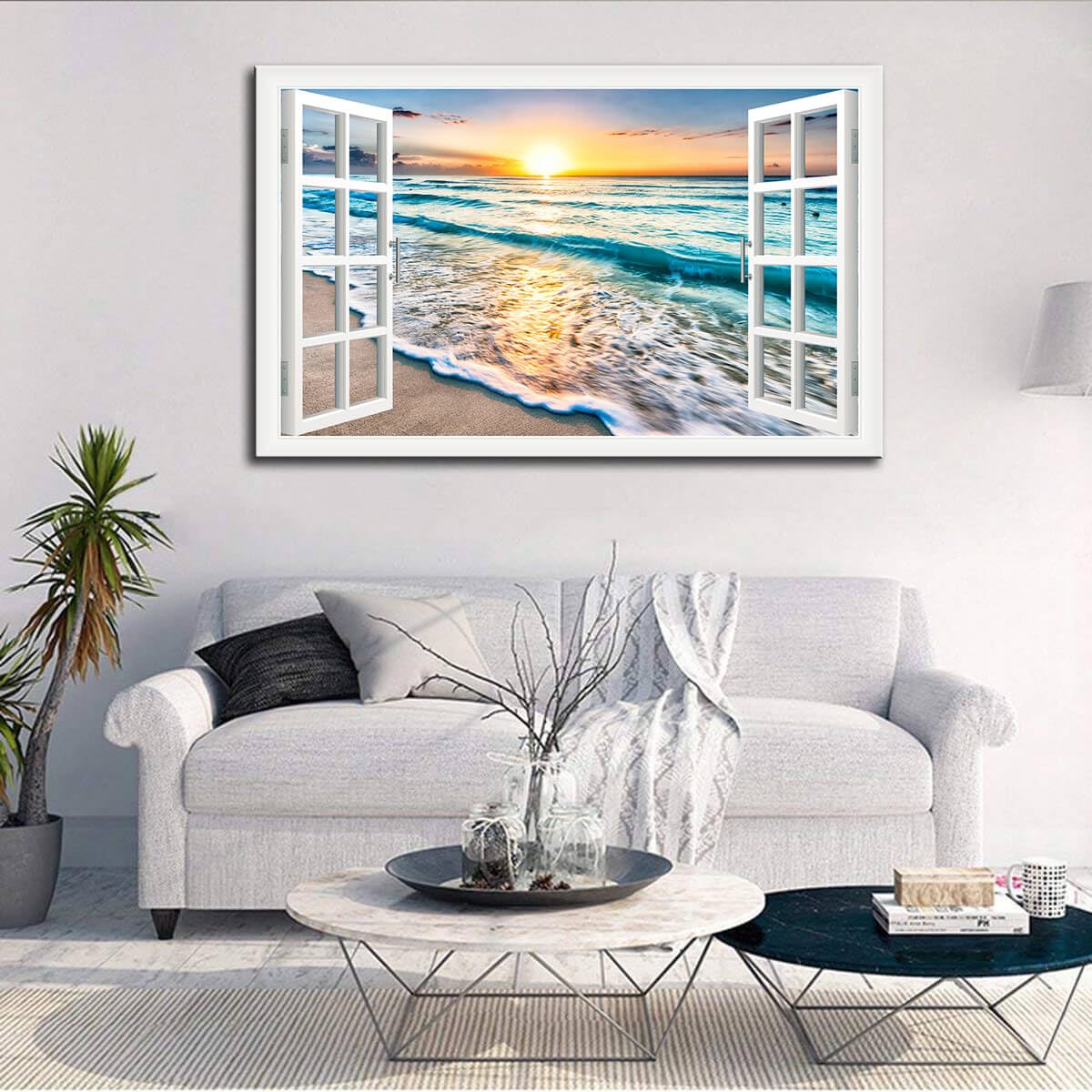 Wave Canvas Wall Art Sunset Ocean Nature Pictures Ready To Hang For Living Room Bedroom Home Decorations Modern Large Size Stret