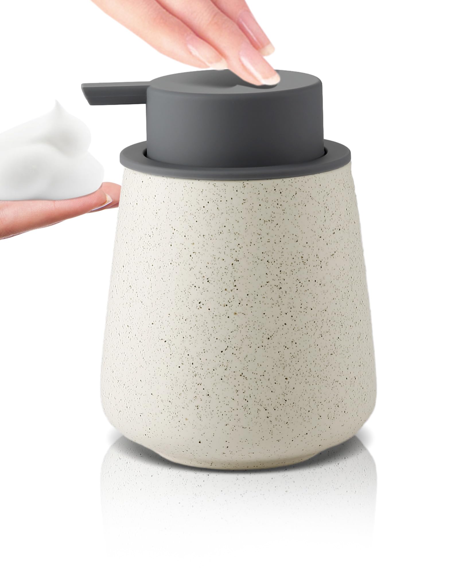 Foam Hand Soap Dispenser - 12 Oz Bathroom Lotion Hand Pump Dispenser, Ceramic Foaming Soap Dispenser With Grey Removable Pump Fo
