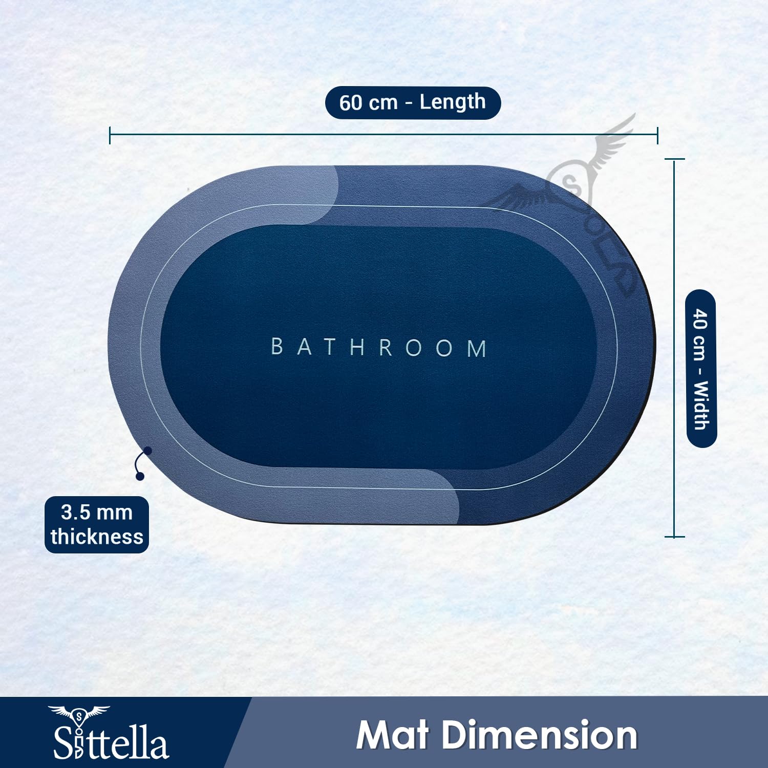 Sittella Rubber 3 Pieces (3.5Mm) Anti-Skid Water Soaking Bathroom Print Door Mat, Water Absorbent Mat (40X60Cm) Blue, Oval