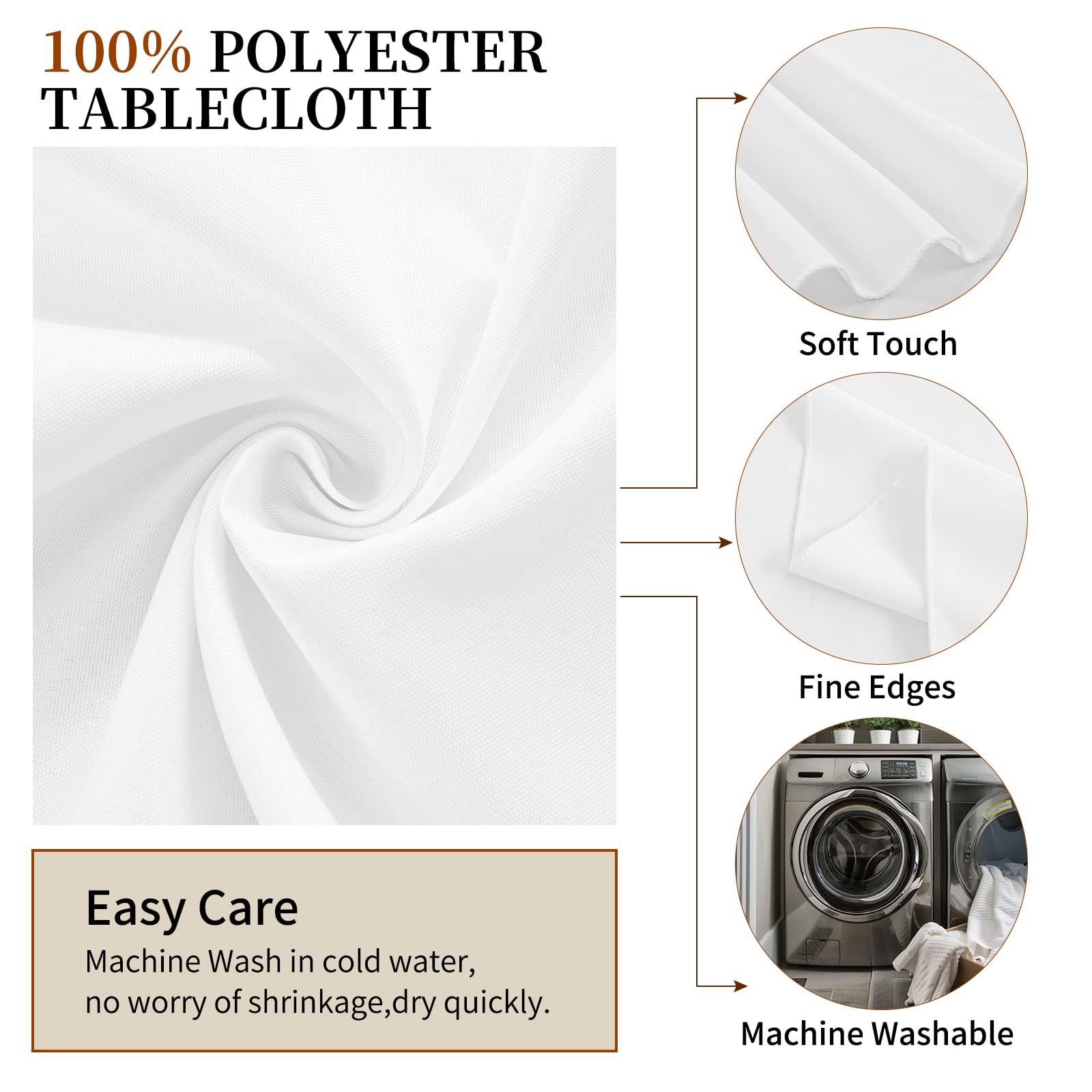Rewomc 6 Pack Round Tablecloths - 120 Inch, White Polyester Table Cover For Round Table, Stain And Wrinkle Resistant Washable Fa
