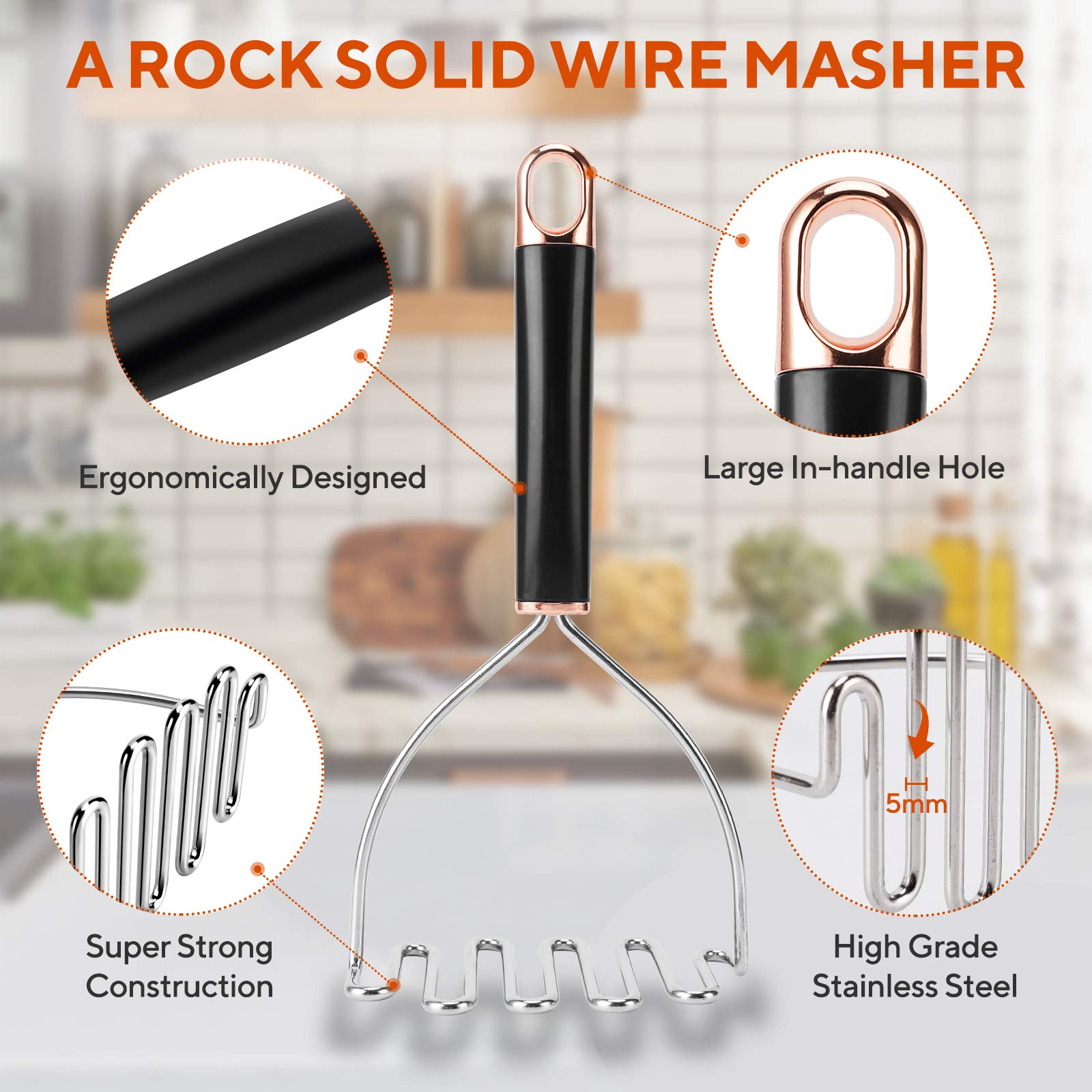 Alinnart Potato Masher, Potato Masher Stainless Steel, Heavy Duty Mashed Potatoes Masher, Professional Metal Wire Masher Kitchen