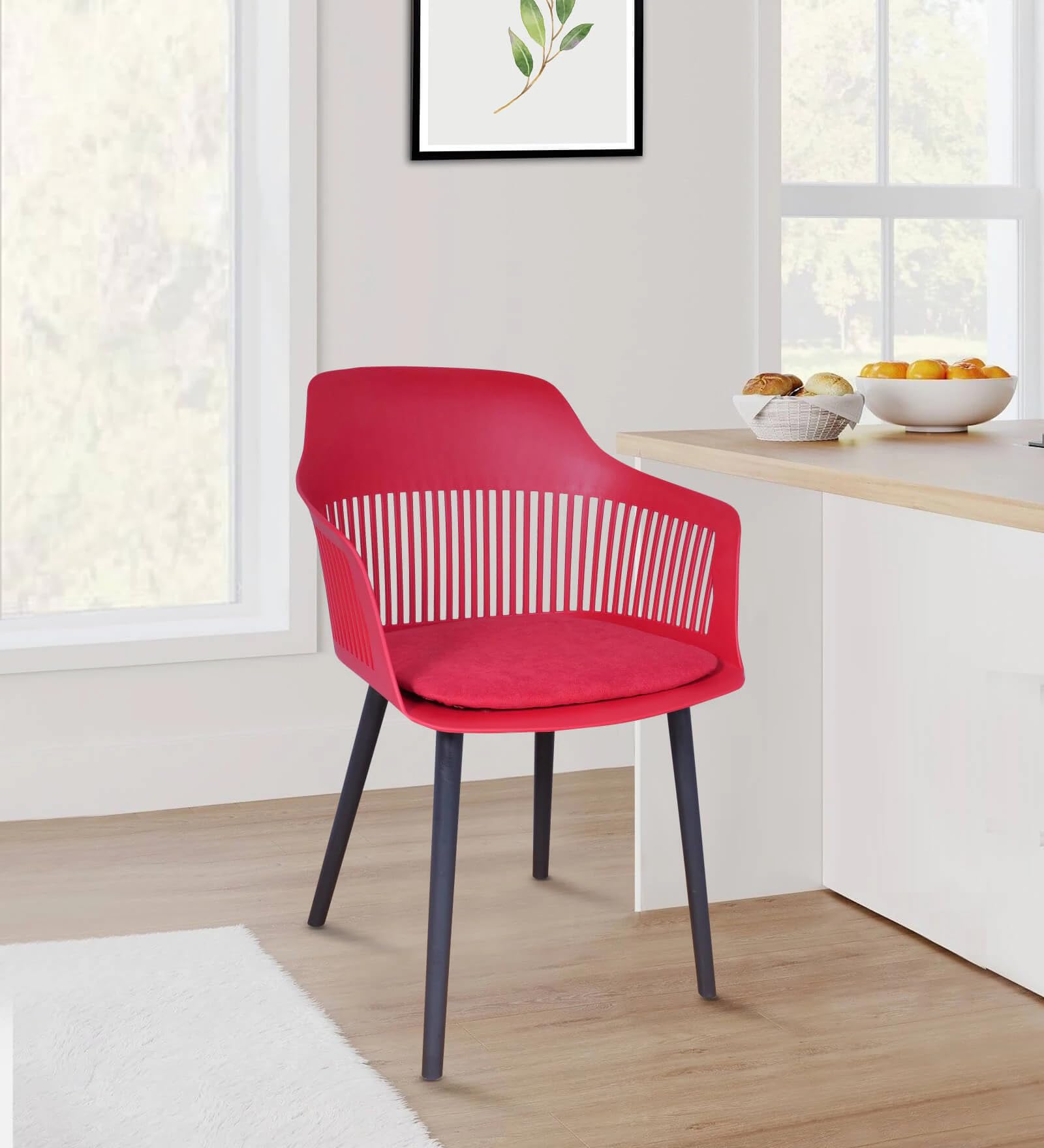 Creative Modern Dining Arm Chairs With Cushioned Seat And Durable Pvc Legs, Red Plastic Shell Chair For Kitchen, Dining Room Or 