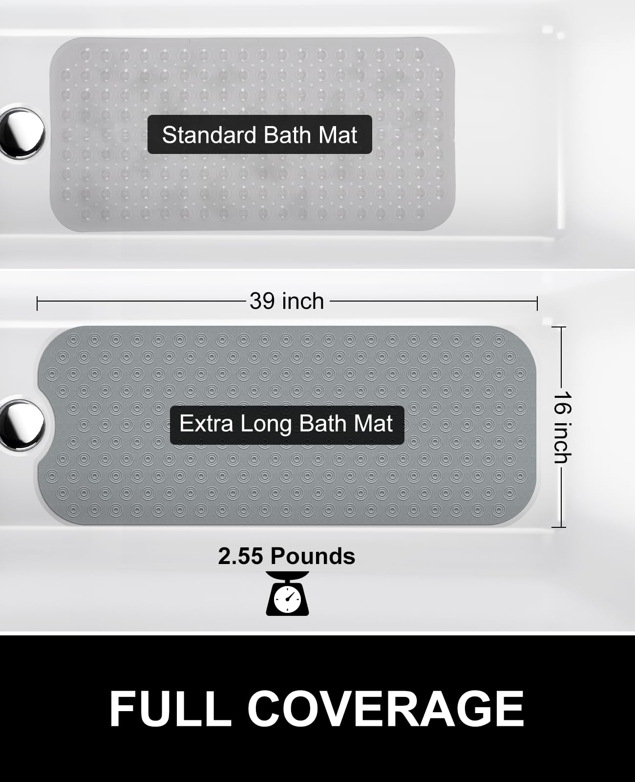 Othway Bathtub Mat Non Slip, 39X16 Inch Bath Mat For Tub, Machine Washable Bath Tub Mats With Reverse Suction Cups, Comfortable